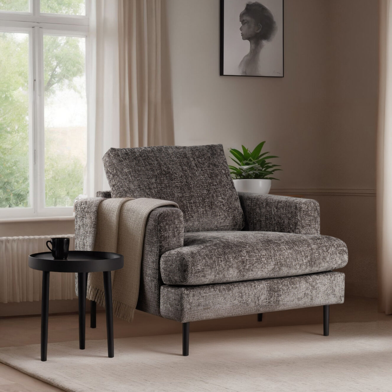 BASE Fauteuil 'Kendricks' Geweven, kleur Antraciet