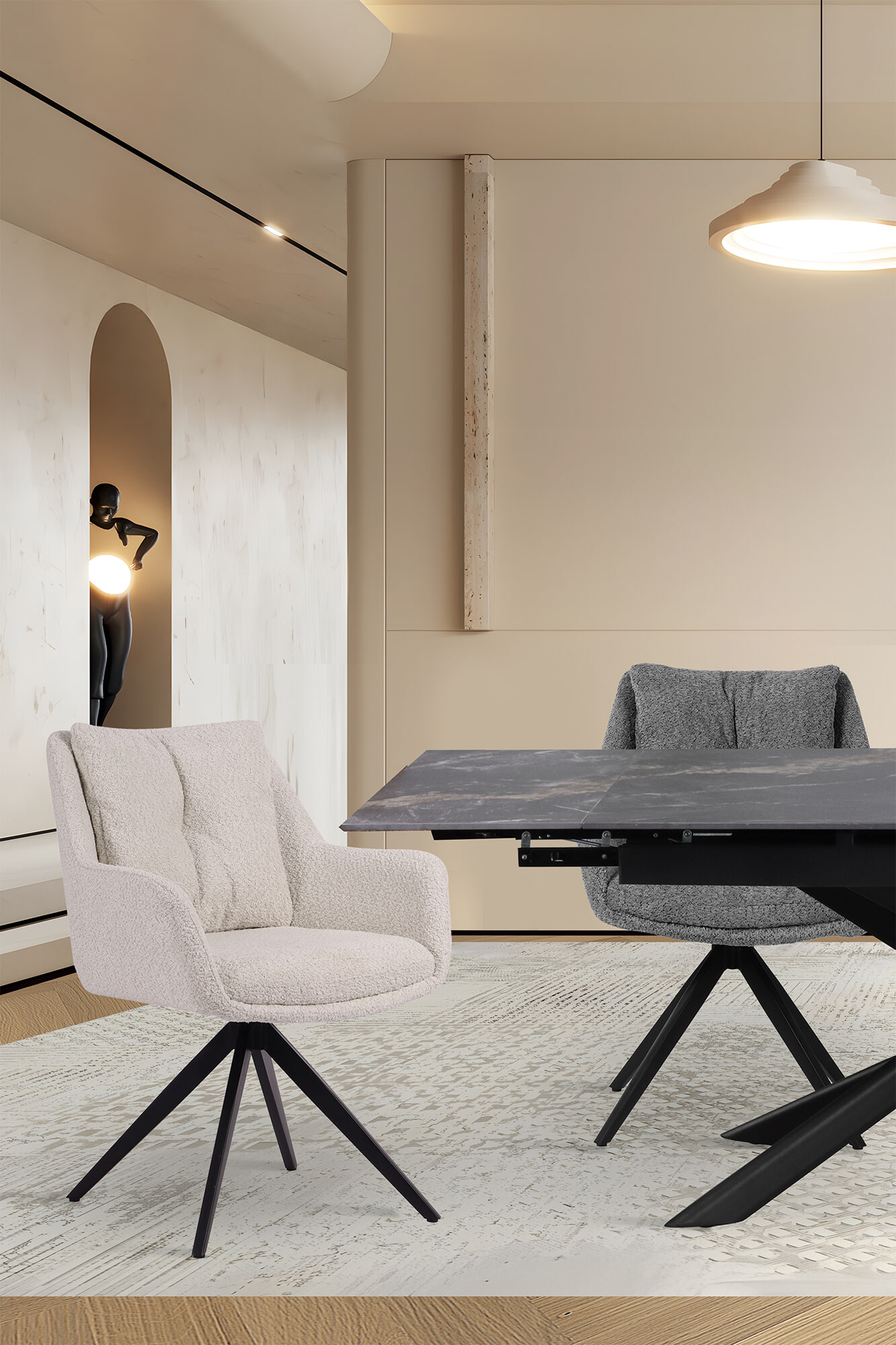 Artistiq Draaibare Eetkamerstoel 'Rocket' Bouclé, kleur Beige