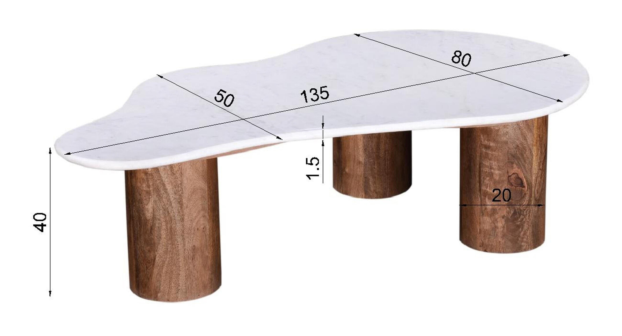 Artistiq Organische Salontafel 'Shaneen' Marmer en mangohout, 135 x 80cm