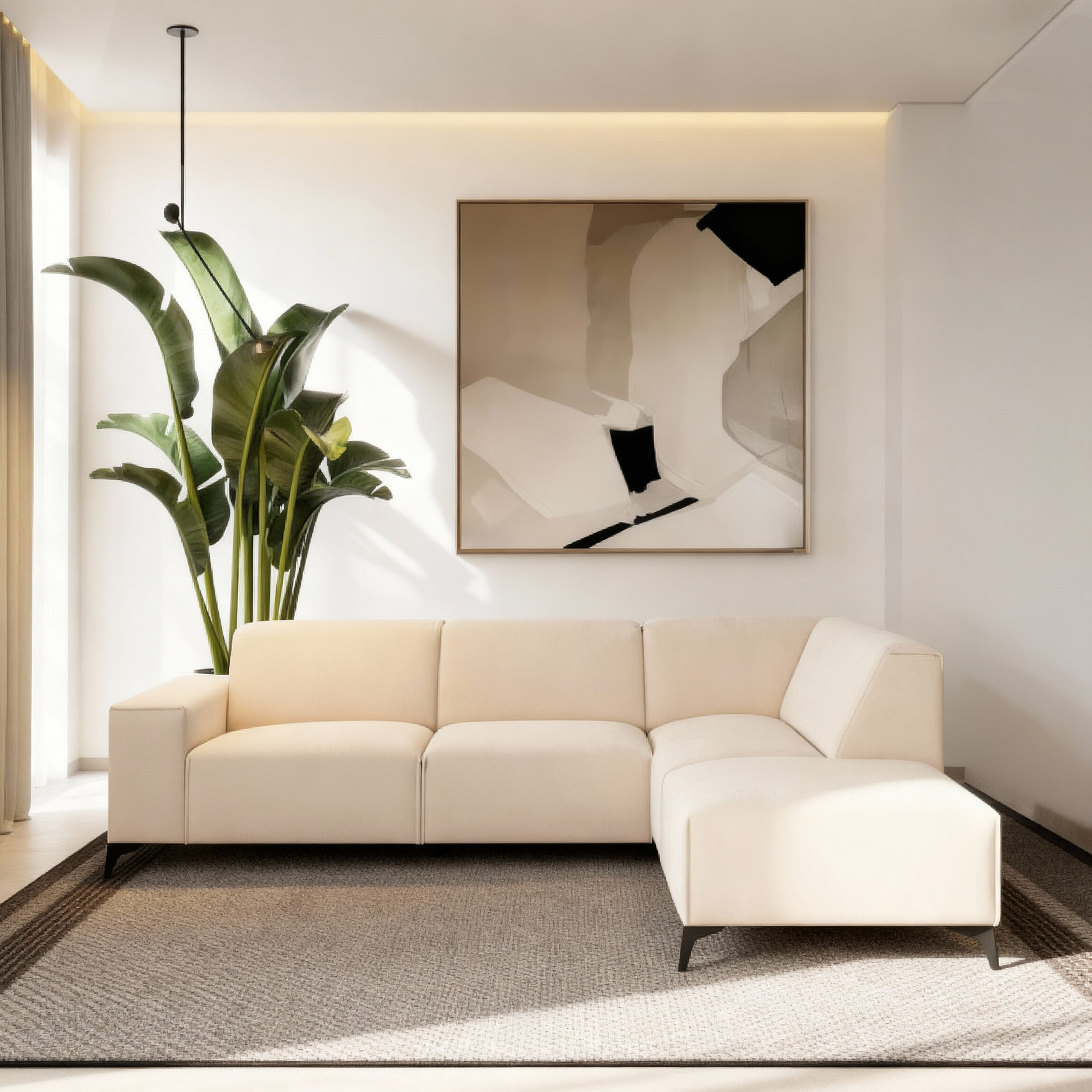 BASE 3-zits Hoekbank 'Cristopher' 285cm, Holmes stof, kleur Beige