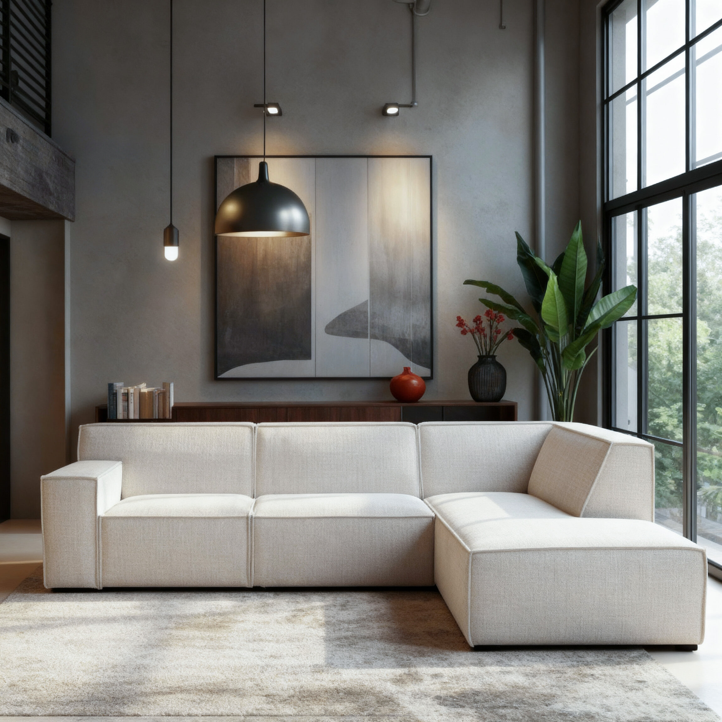 BASE 3-zits Hoekbank 'Sophan' Rechts, 285cm, Cremona stof, kleur Beige