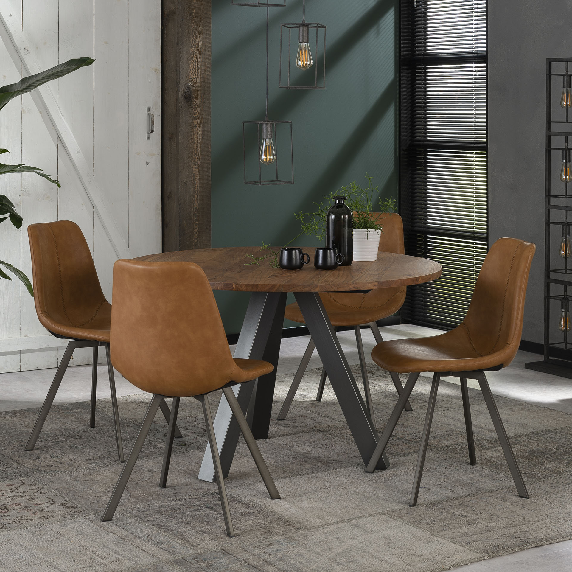 Eetkamerstoel 'Celia', Vintage PU-leder, kleur cognac