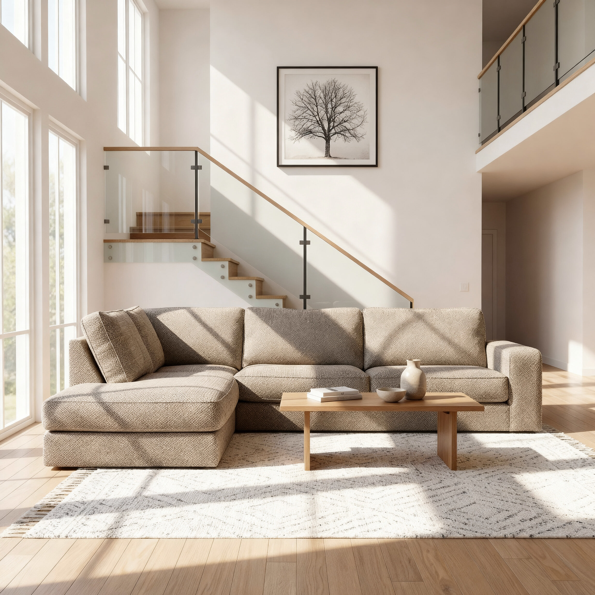 BASE 3-zits Hoekbank 'Seirra' 295cm, Silencio stof, kleur Beige