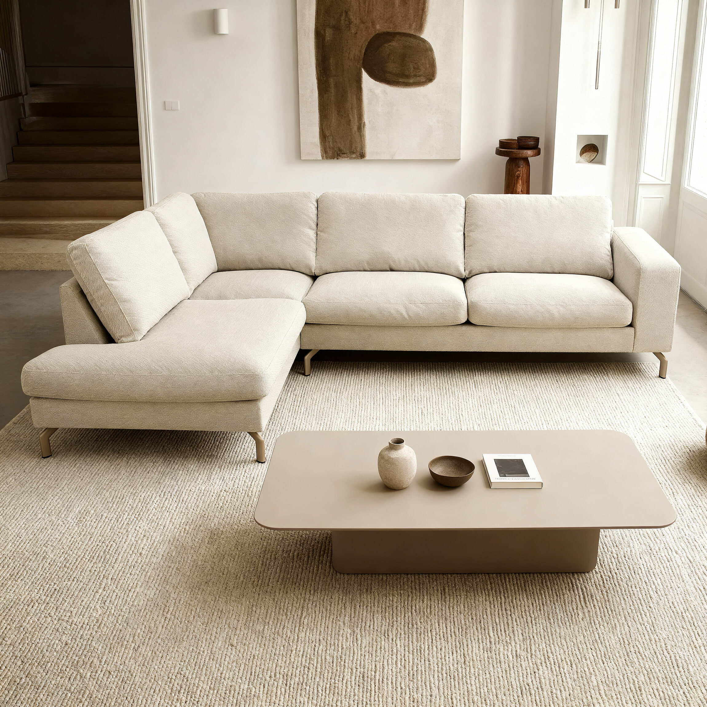 BASE 3-zits Hoekbank 'Austyn' 262cm, Vinci stof, kleur Beige