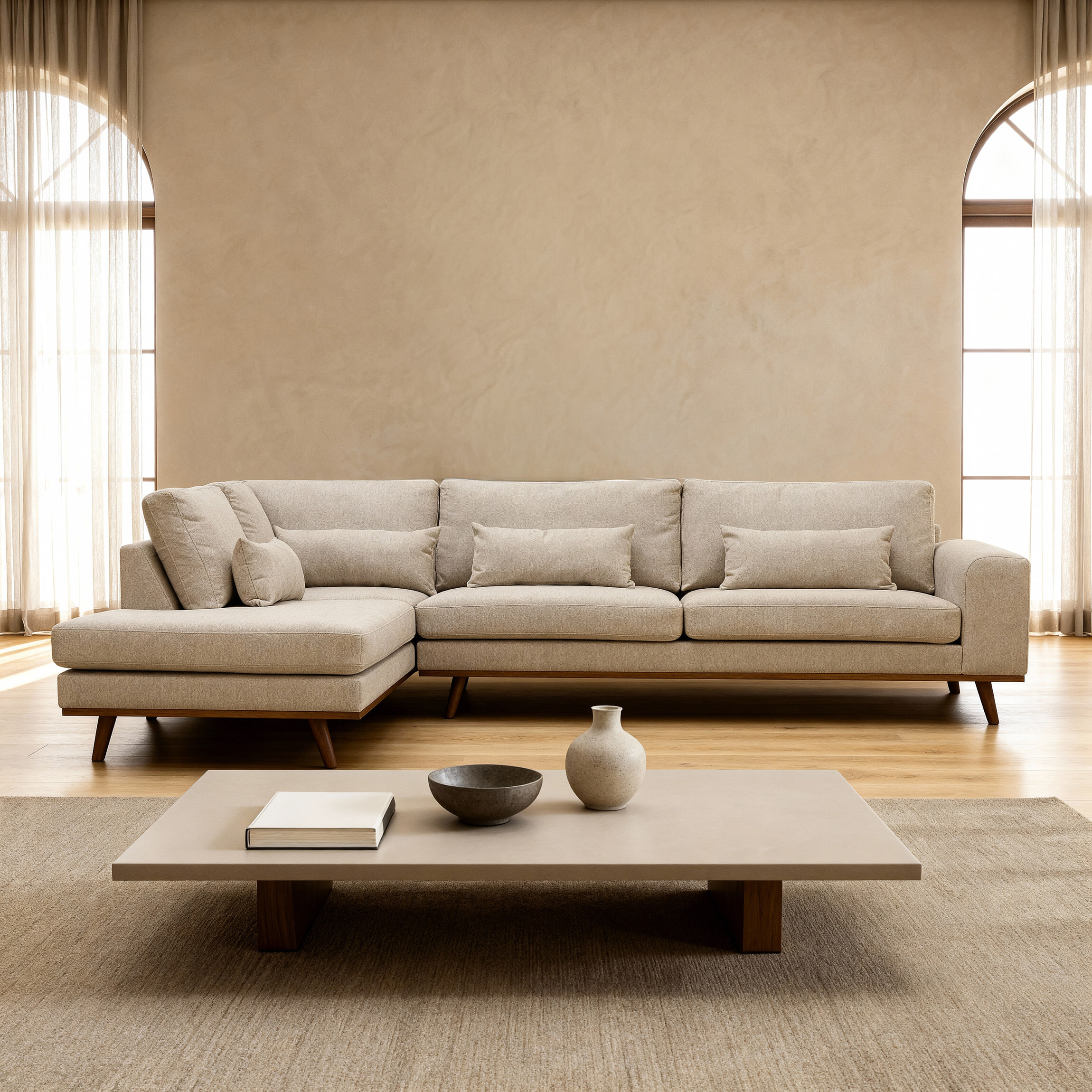 BASE 3-zits Hoekbank 'Kirstan', Borg stof