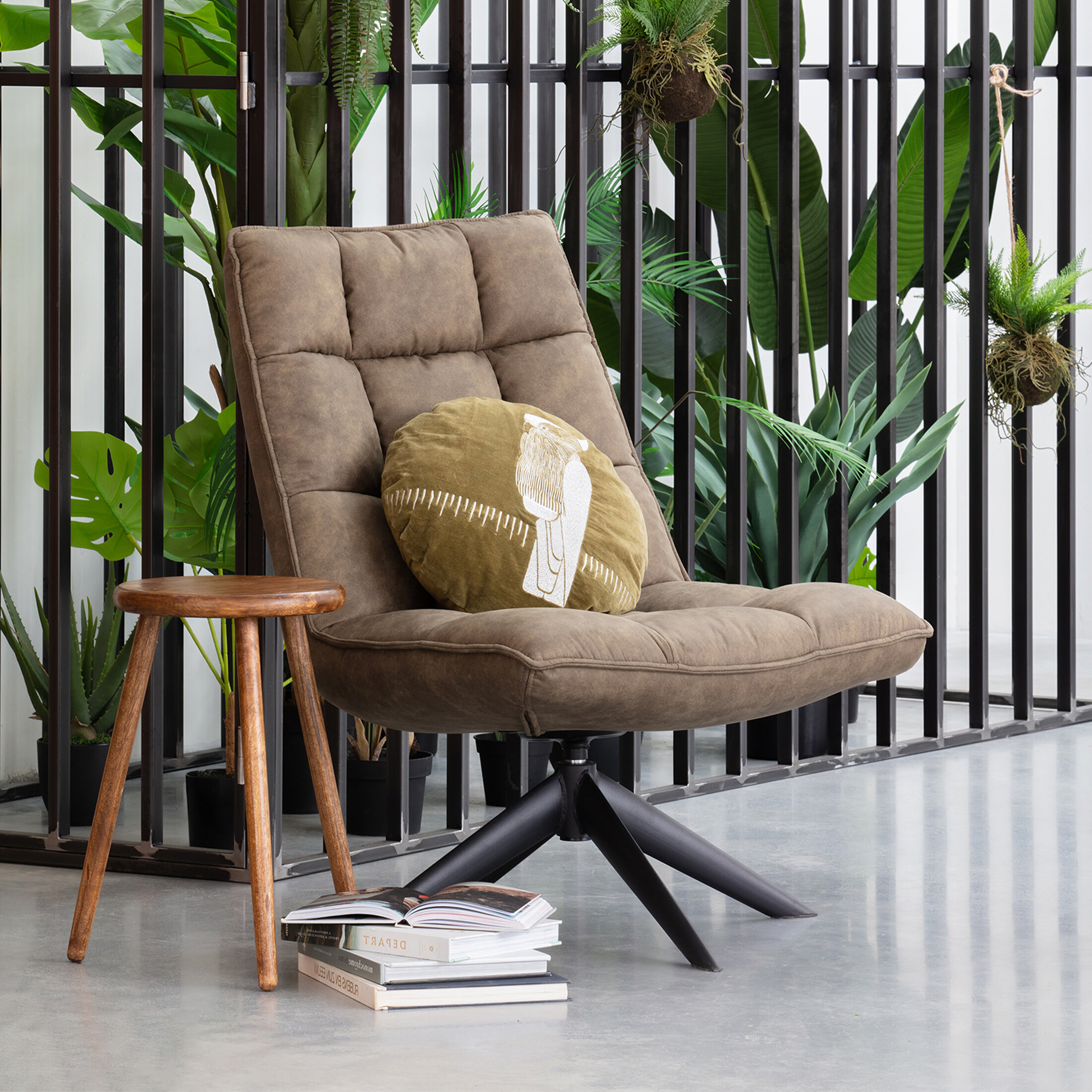 WOOOD Draaifauteuil 'Jouke' PU leder, kleur Groen