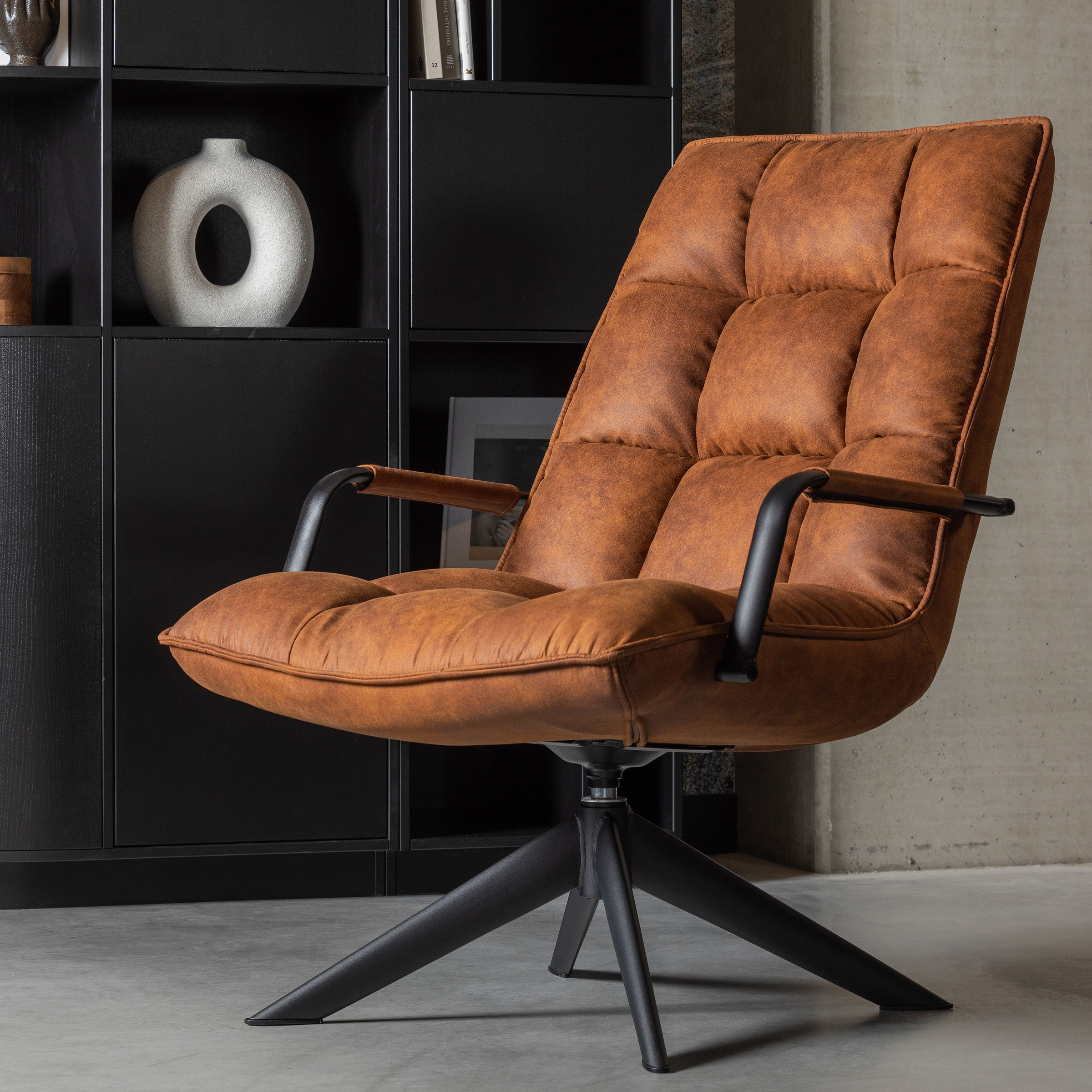 WOOOD Draaifauteuil Jouke Lederlook, Met armleuning - Cognac