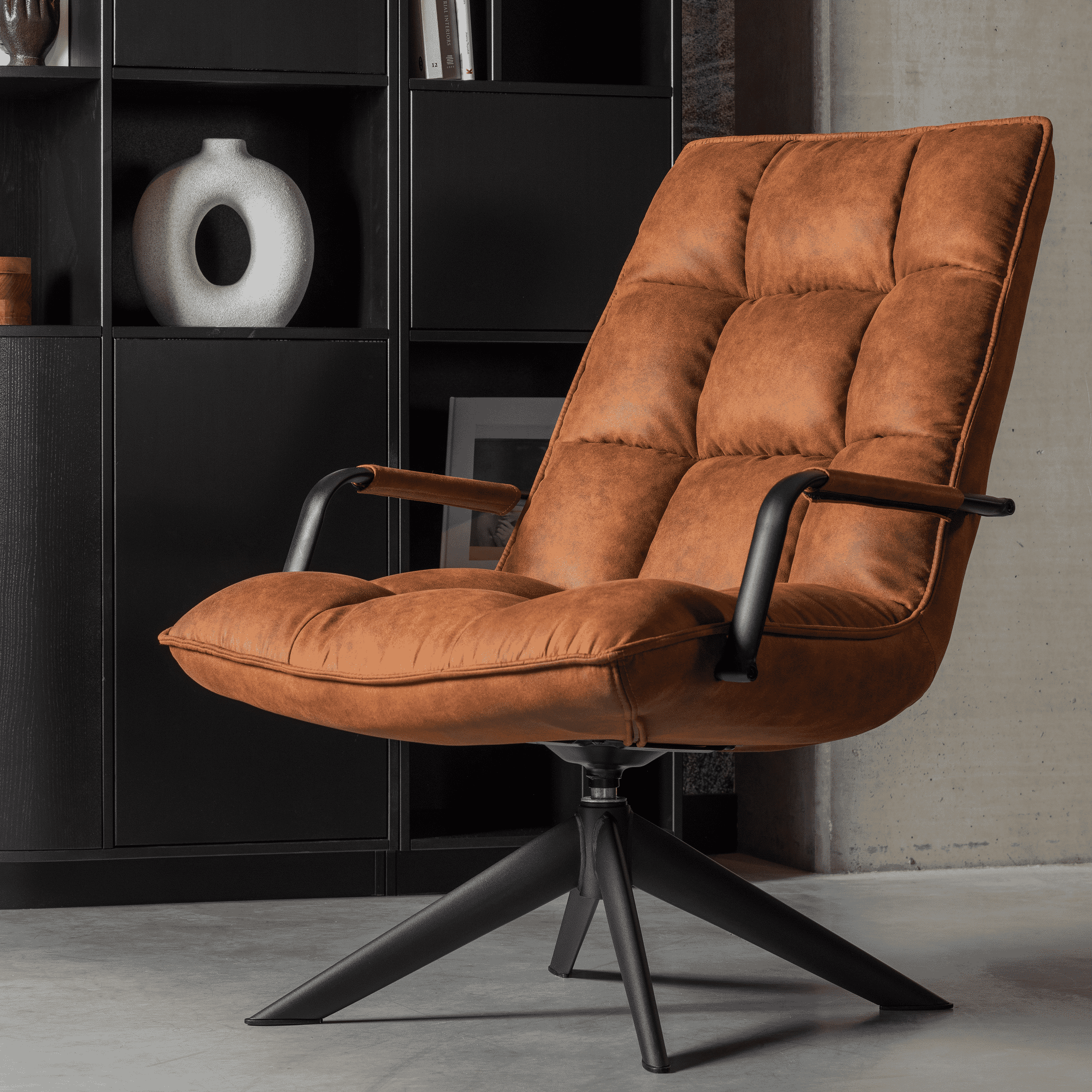 WOOOD Draaifauteuil 'Jouke' Lederlook, Met armleuning, kleur Cognac