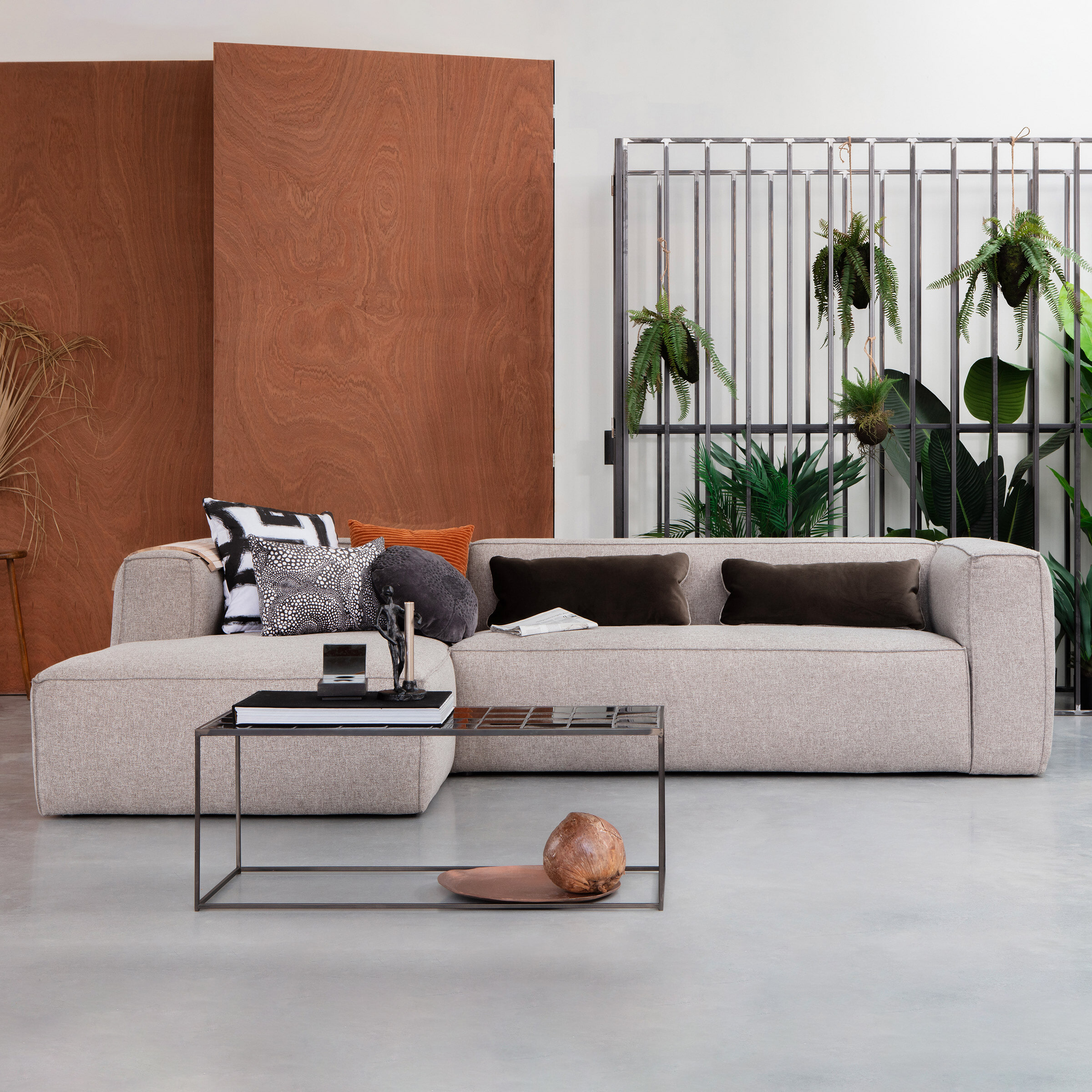 WOOOD Loungebank 'Bean' Links, Melange, kleur Lichtgrijs
