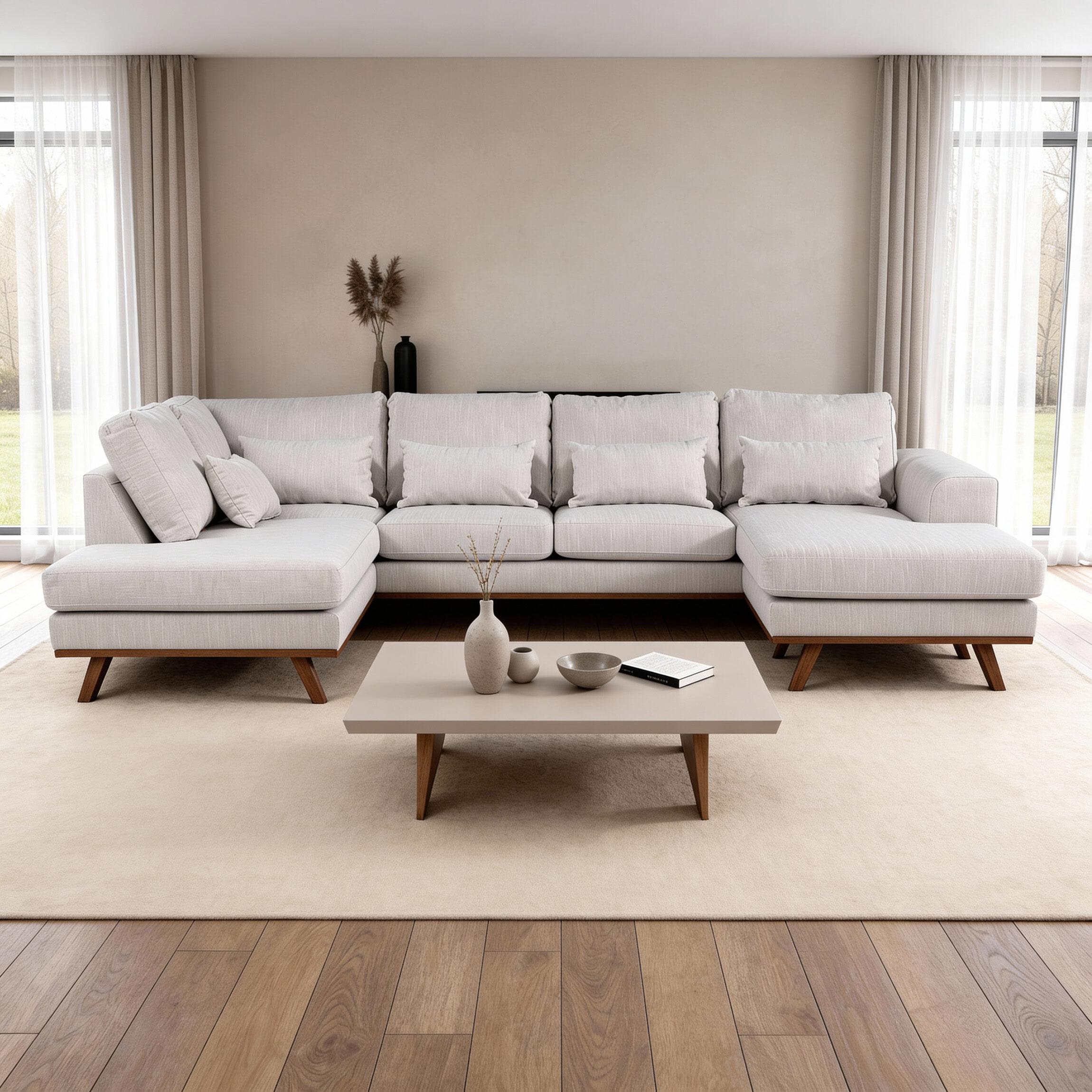 BASE 3-zits U-bank 'Kirstan' 290, Melva stof, kleur Beige