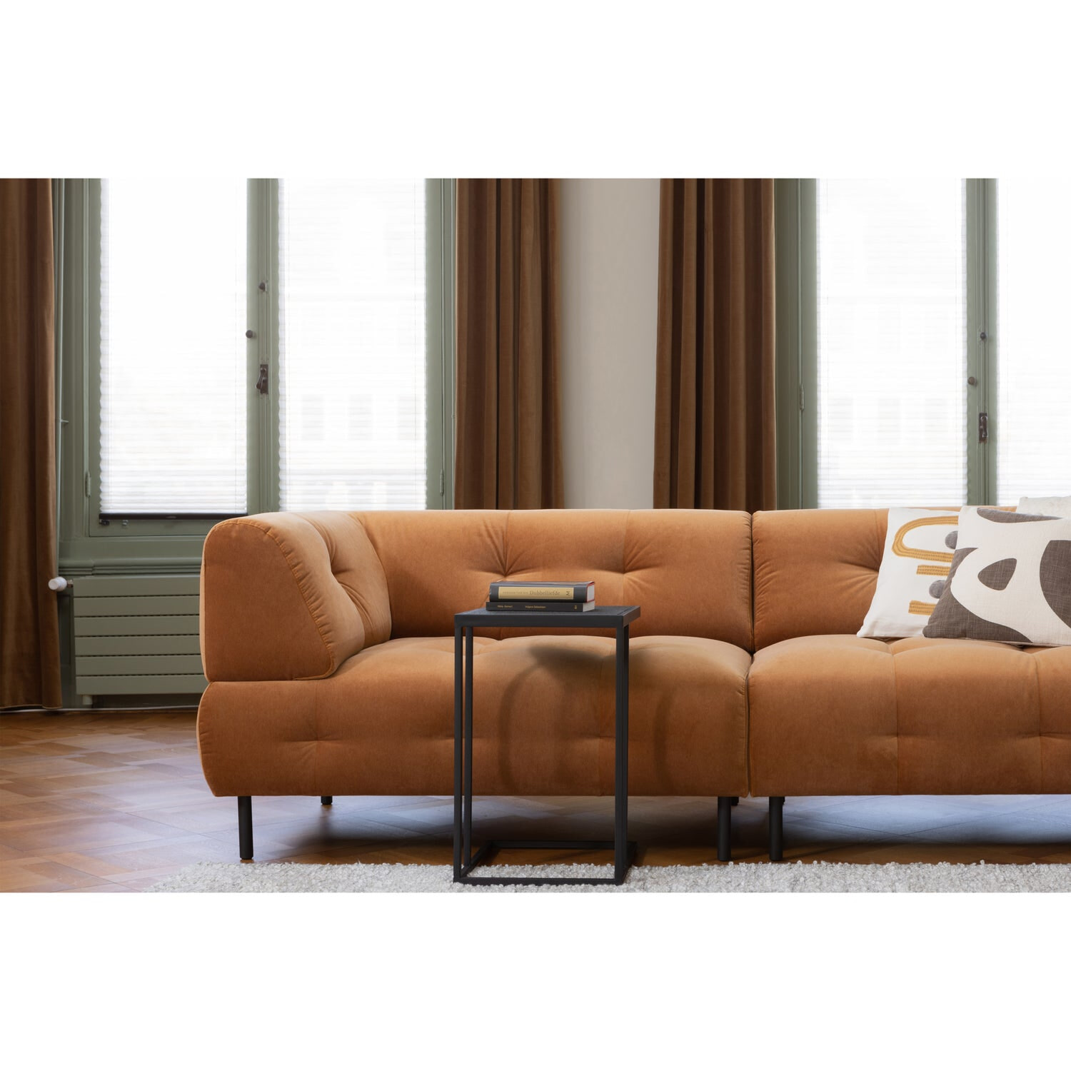 WOOOD Bank 'Lloyd' 4-zits, Velvet, kleur Cinnamon