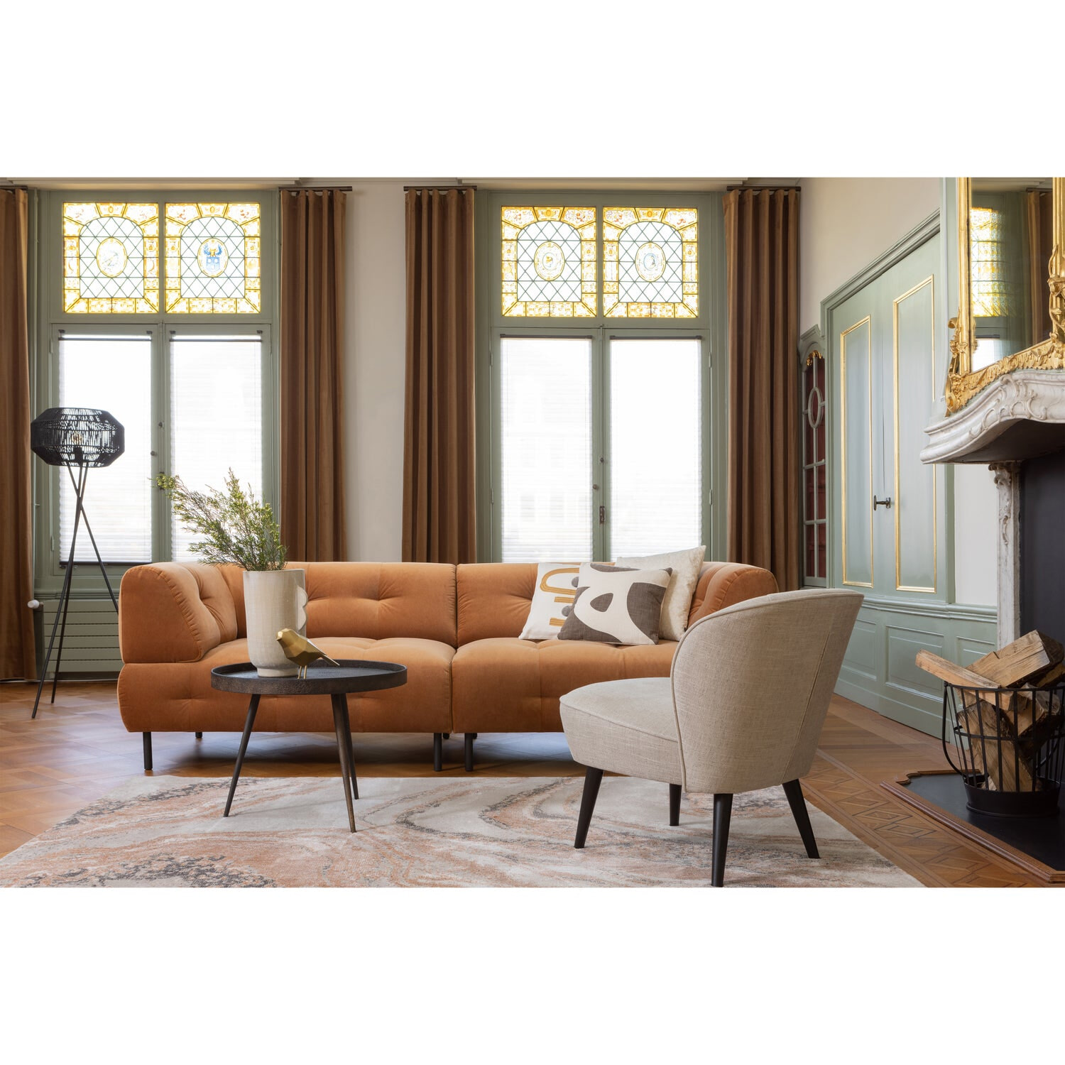 WOOOD Bank 'Lloyd' 4-zits, Velvet, kleur Cinnamon