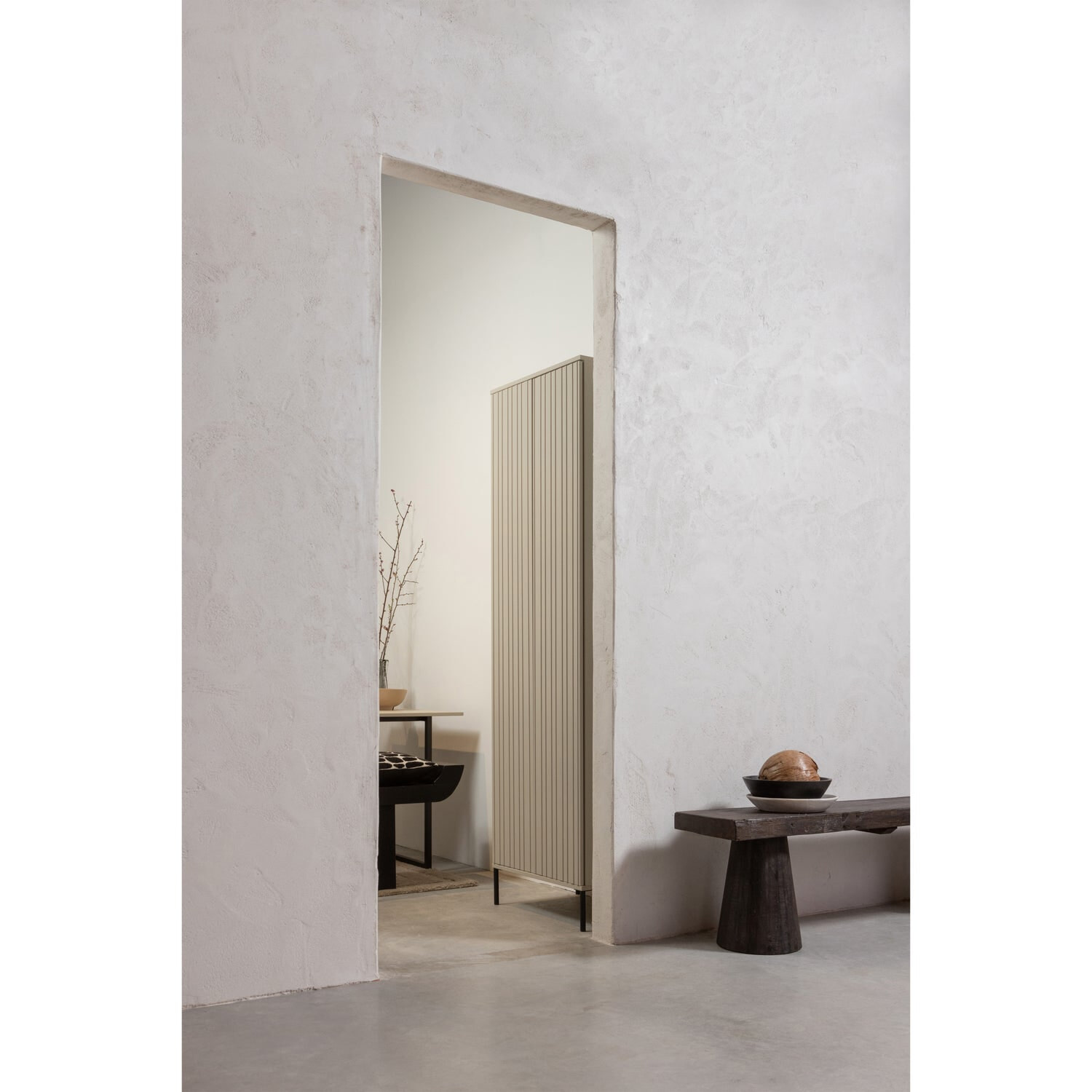 WOOOD Opbergkast 'New Gravure' Grenenhout, 210 x 60cm, kleur Dust