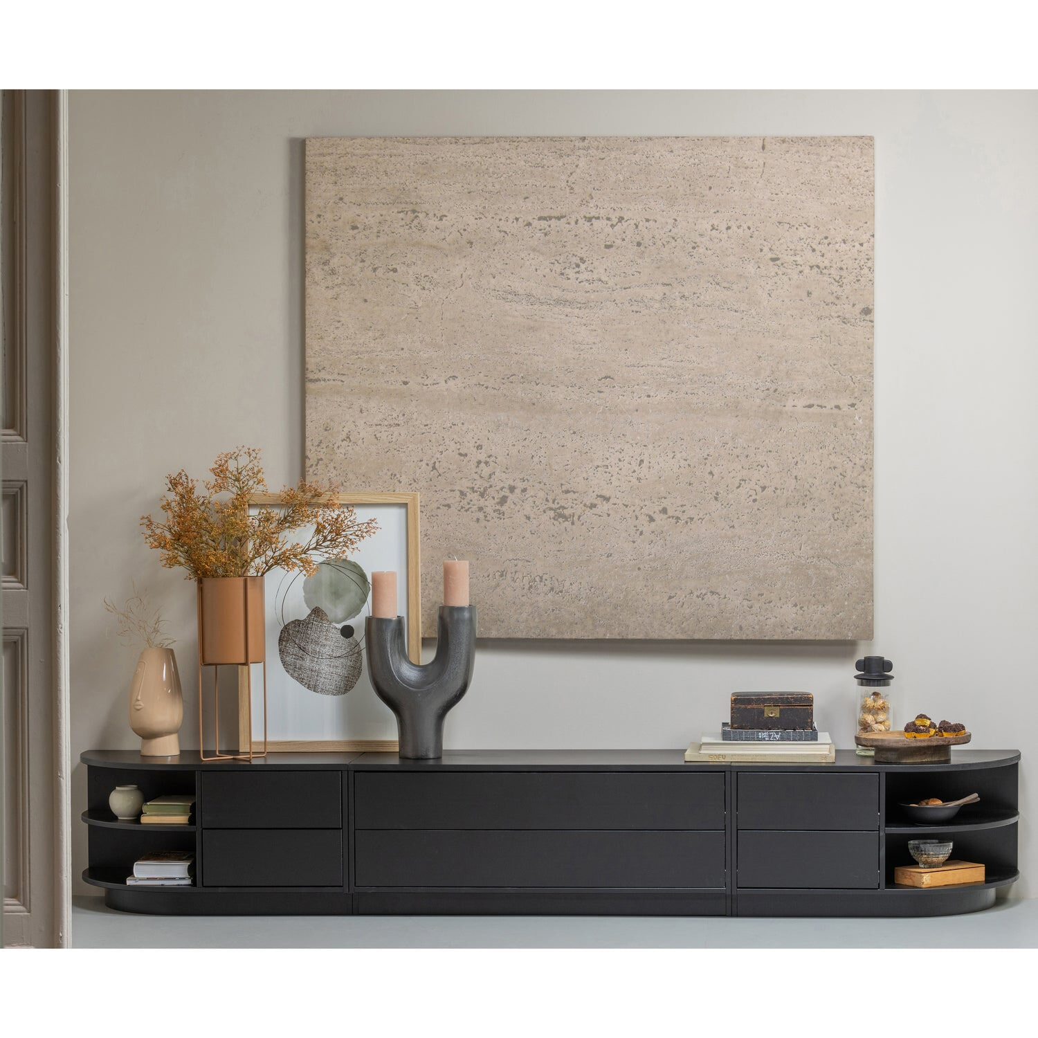 WOOOD TV-meubel 'Finca' Links, Mat zwart, 78cm