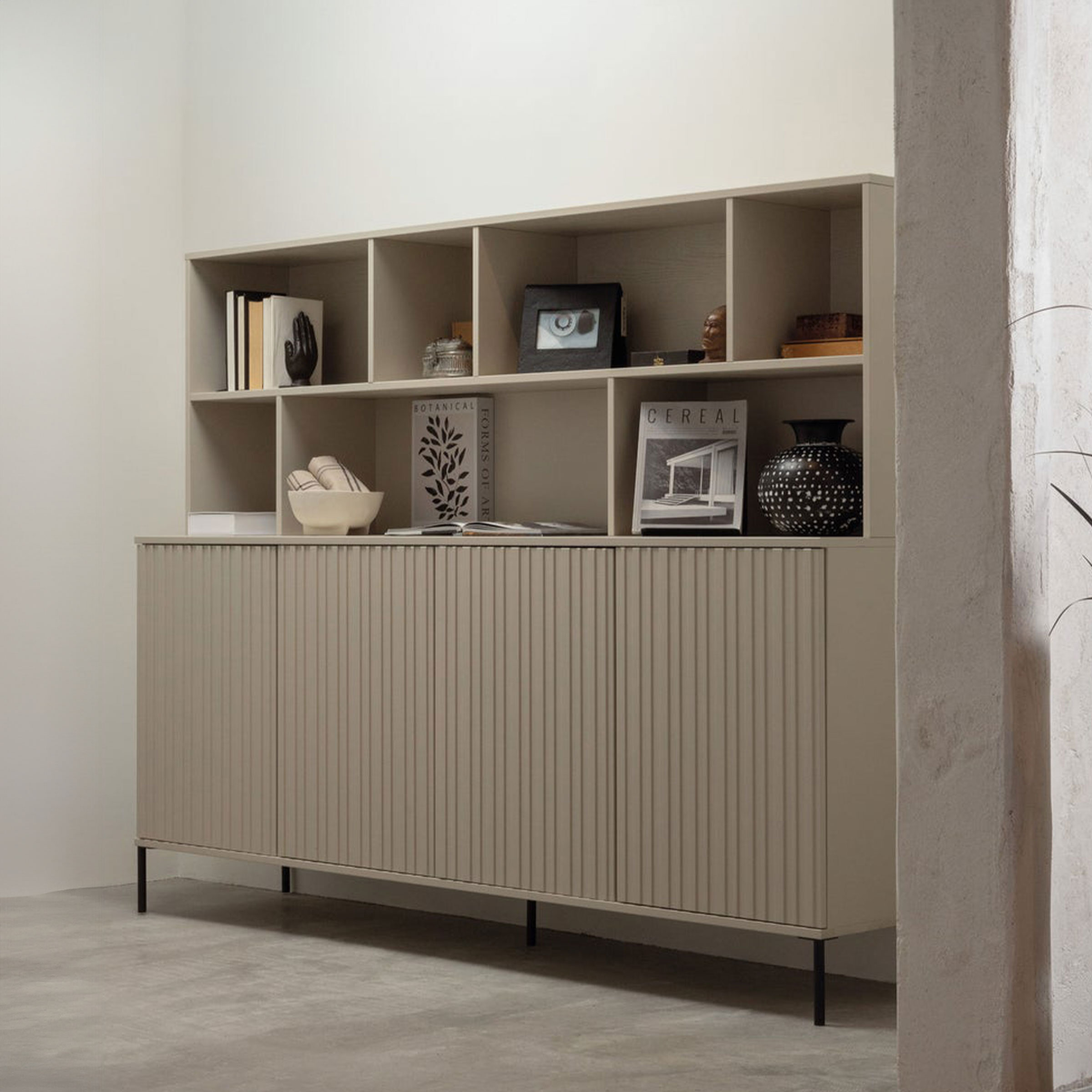 WOOOD Wandkast 'New Gravure' Grenenhout, 150 x 200cm, kleur Dust
