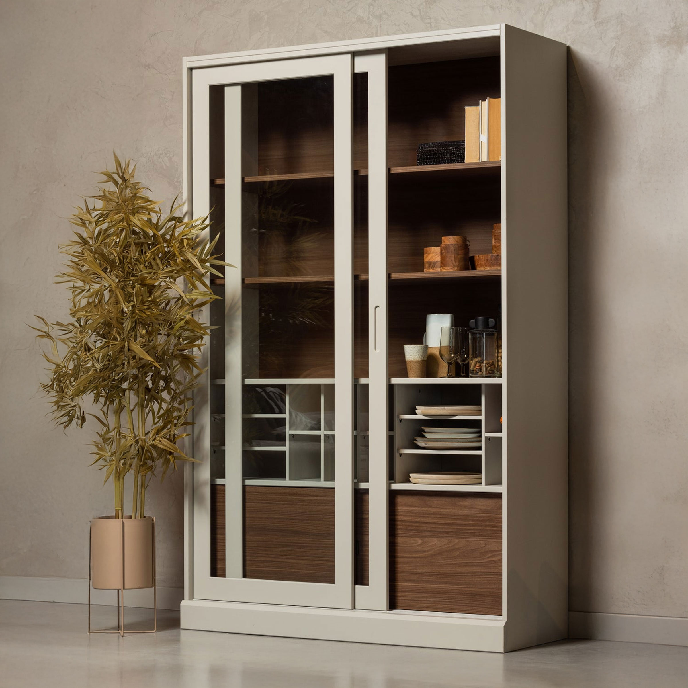 WOOOD Vitrinekast 'James' Grenenhout, 200 x 125cm