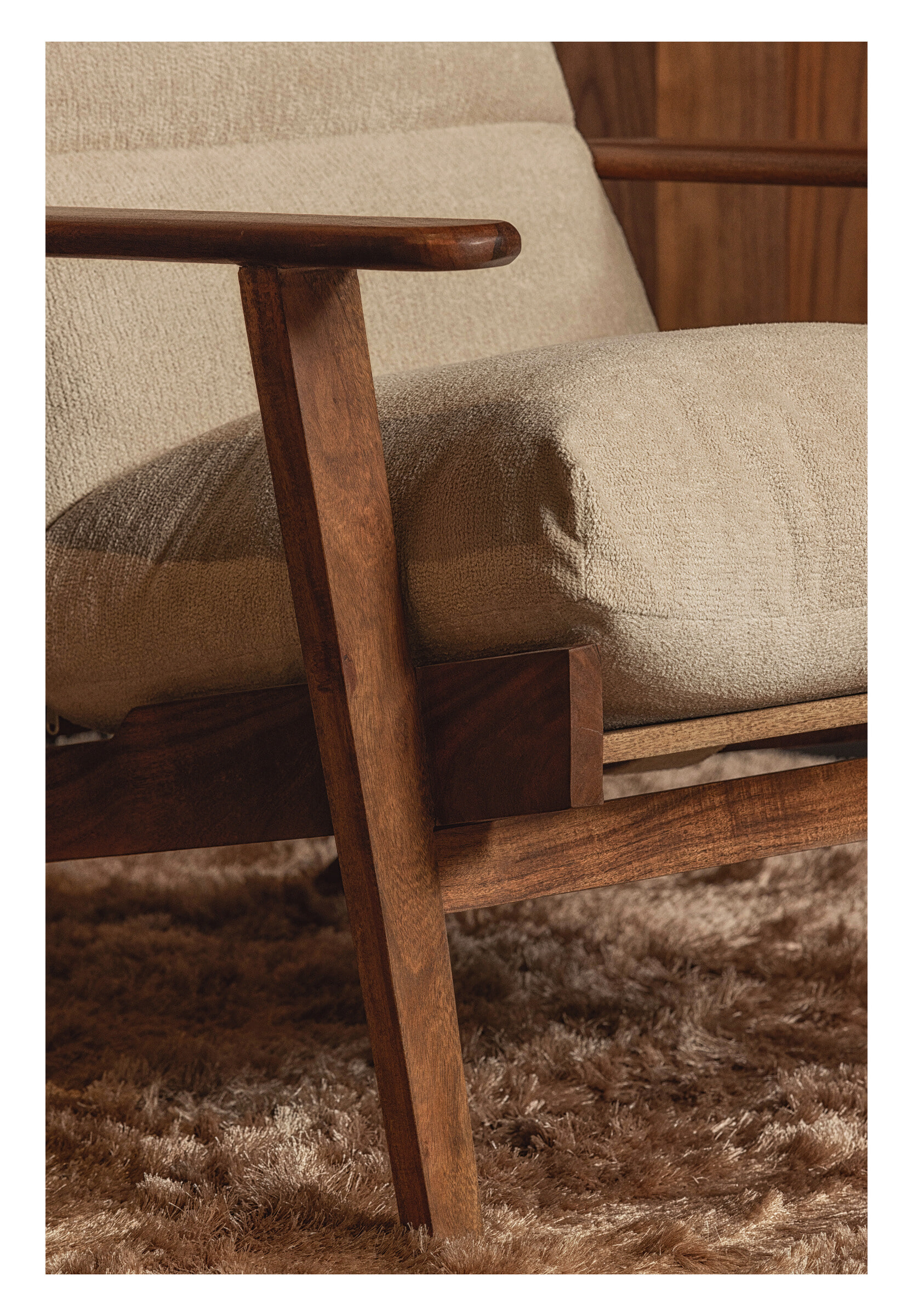 WOOOD Fauteuil 'Houston' Bouclé / Acaciahout, kleur Naturel