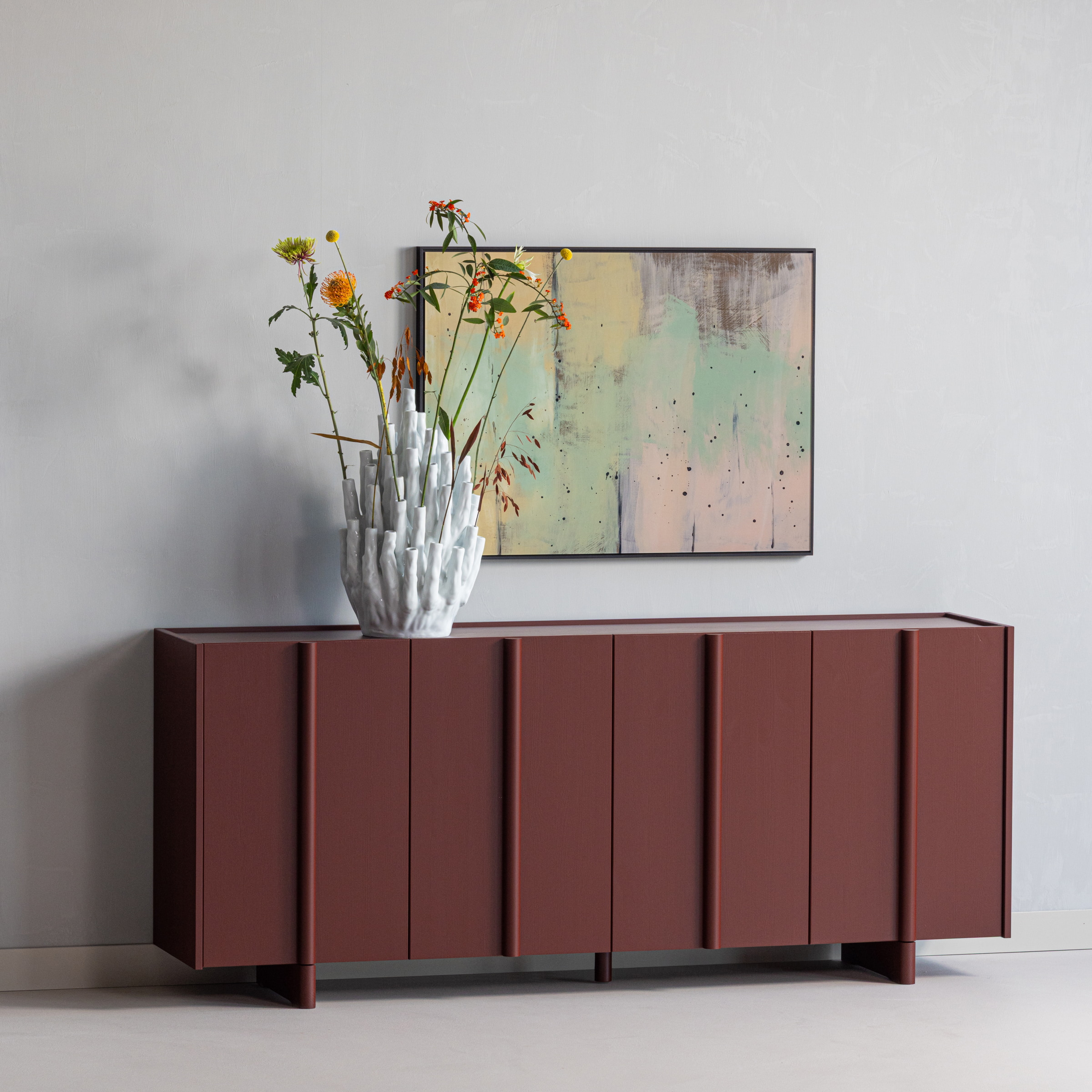 WOOOD Dressoir Basu Grenen, 200cm - Bordeauxrood