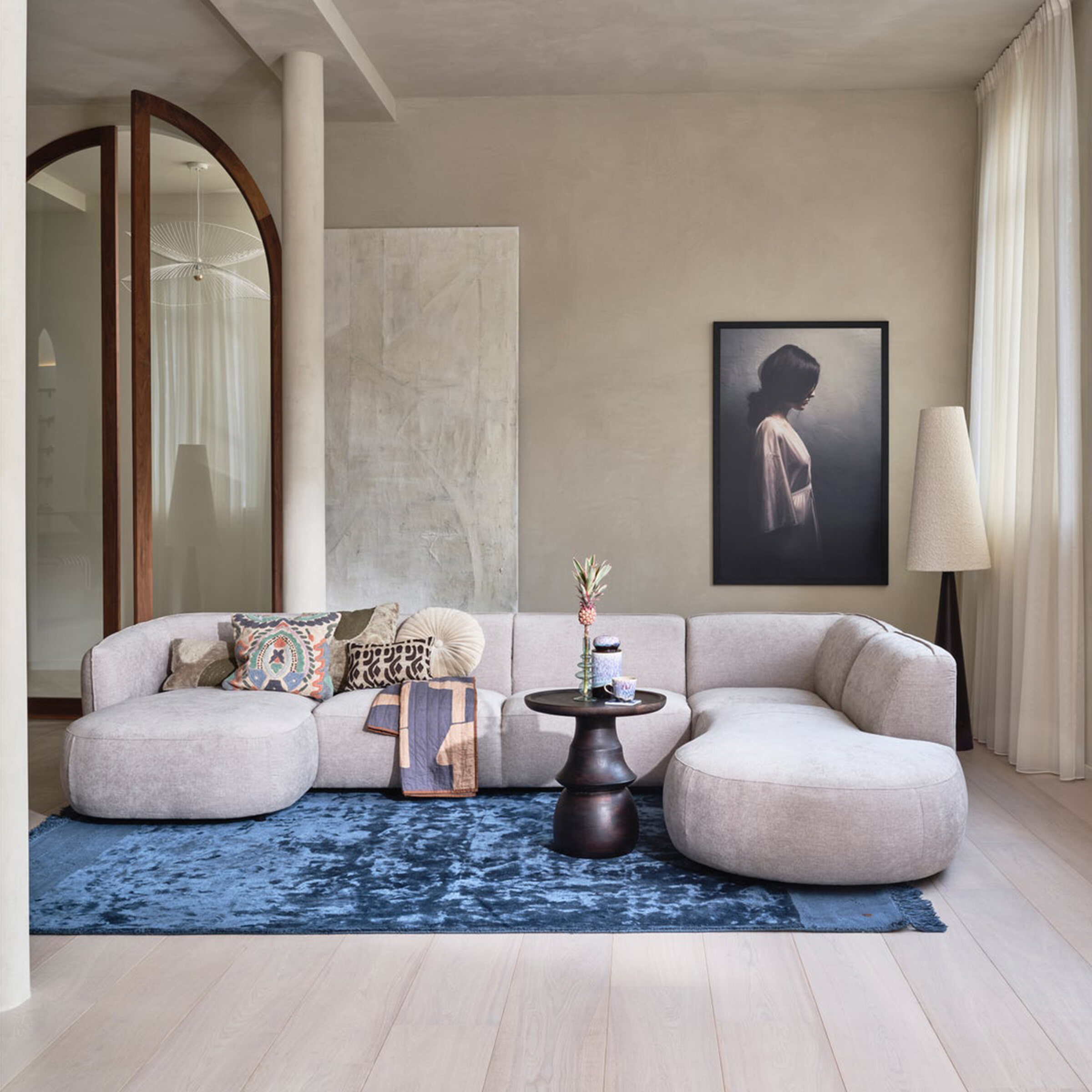 WOOOD Lounge U-Bank 'Polly' Rechts, Woven, kleur Zand