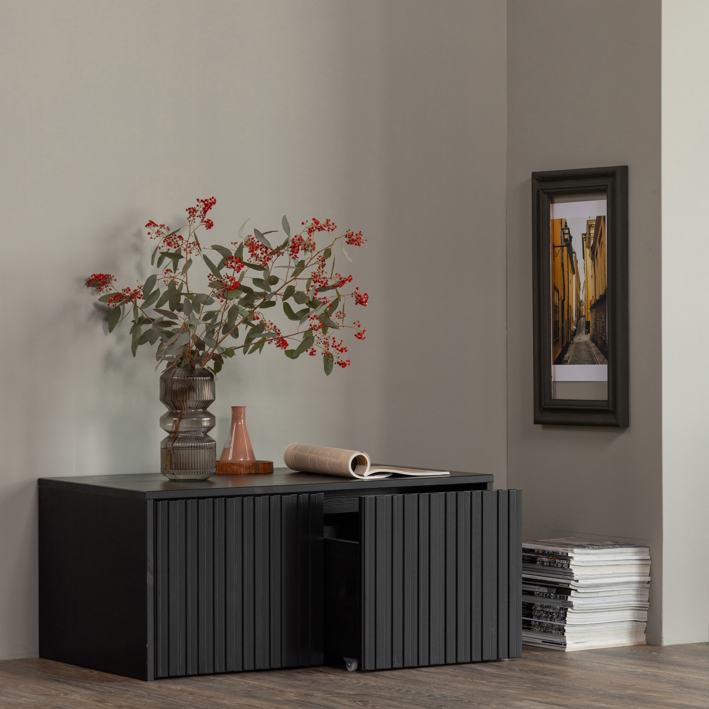 WOOOD Kistbank 'New Gravure' Grenenhout, kleur Zwart