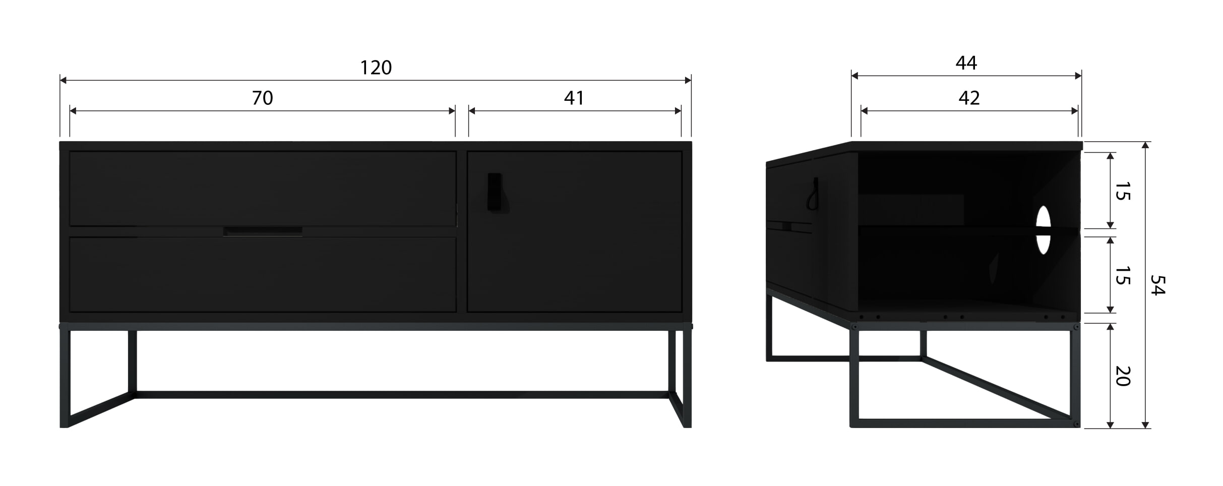 Grenen,WOOOD TV-meubel 'Silas' Grenen, 120cm, kleur Zwart