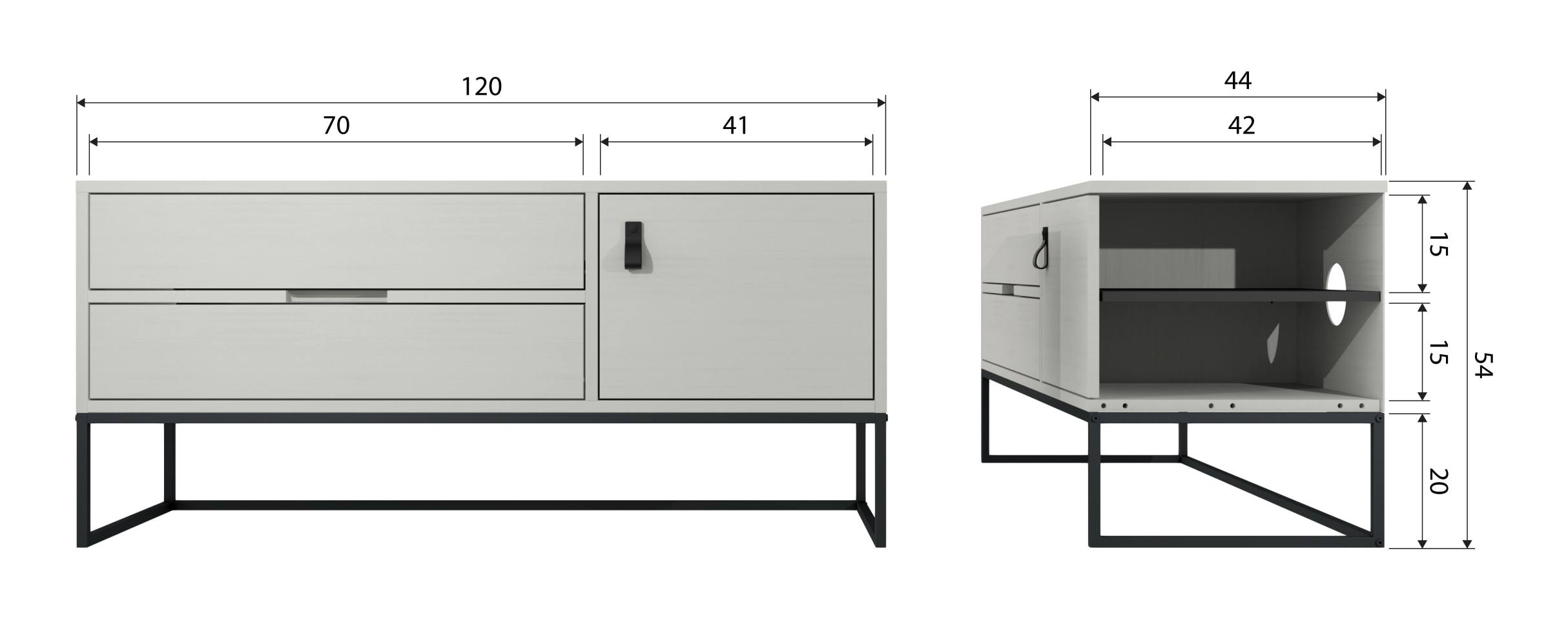 WOOOD TV-meubel 'Silas' Grenen, 120cm, kleur Dust