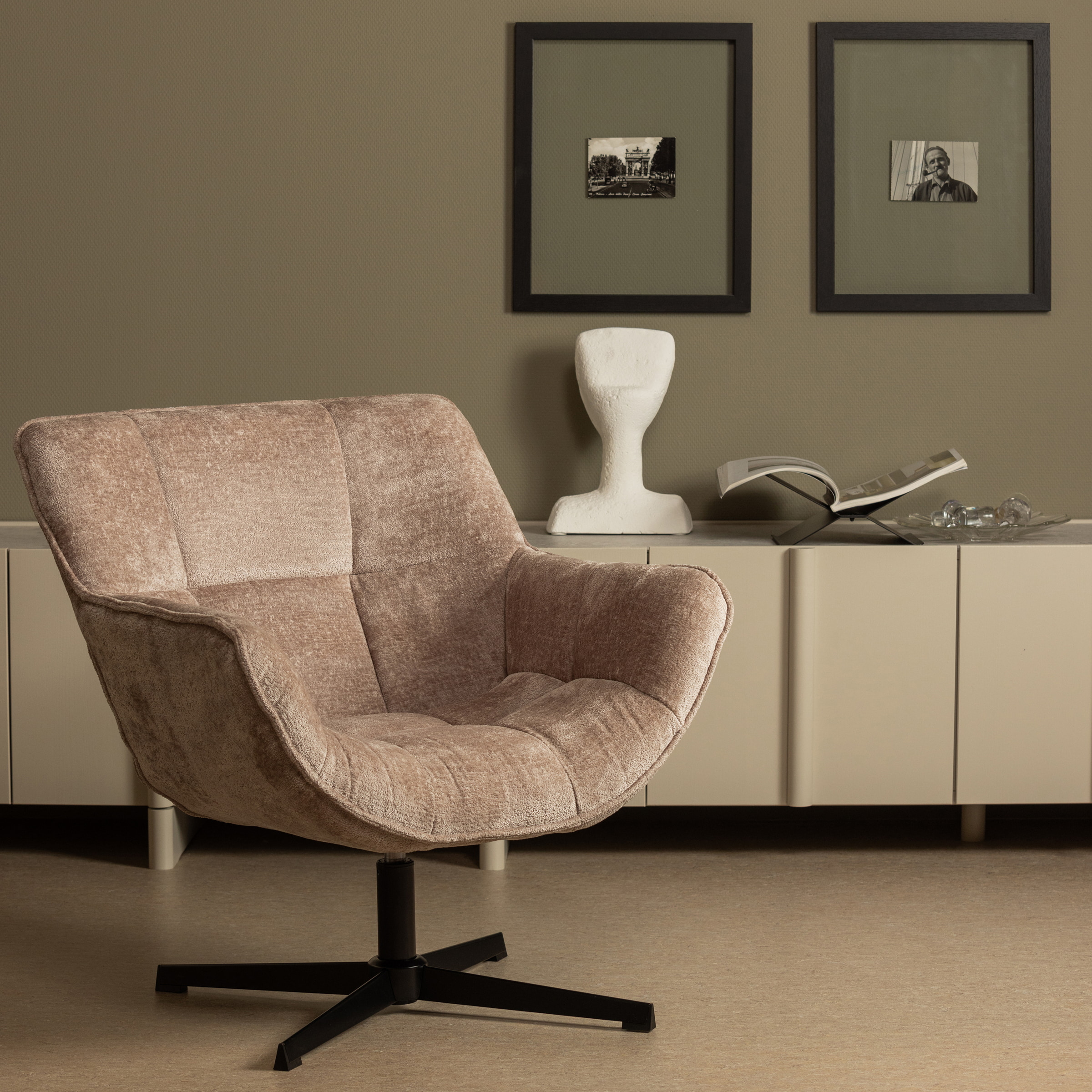 WOOOD Draaifauteuil 'Wibo' Chenille, kleur Taupe