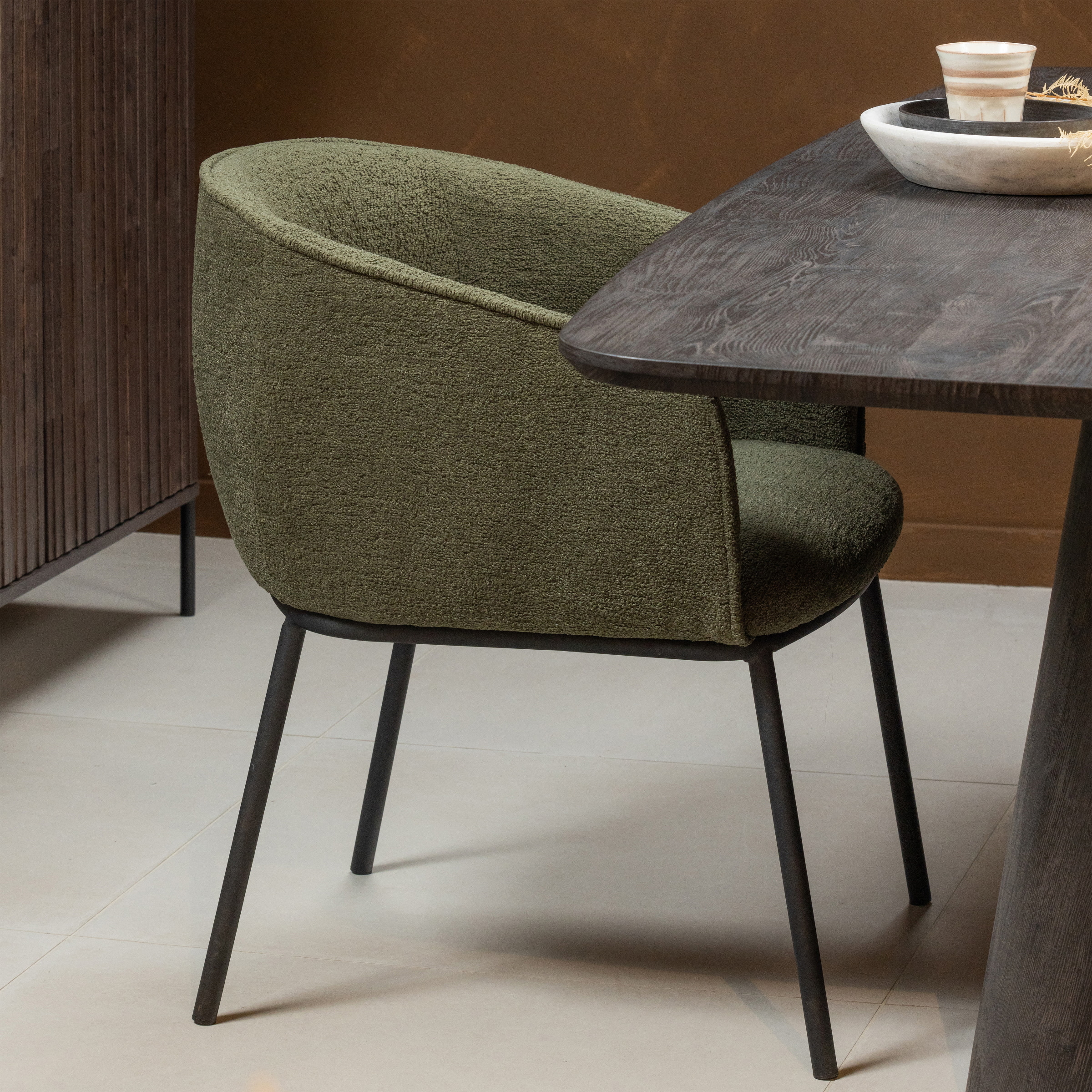 WOOOD Eetkamerstoel 'Leon' Bouclé, kleur Forest Green