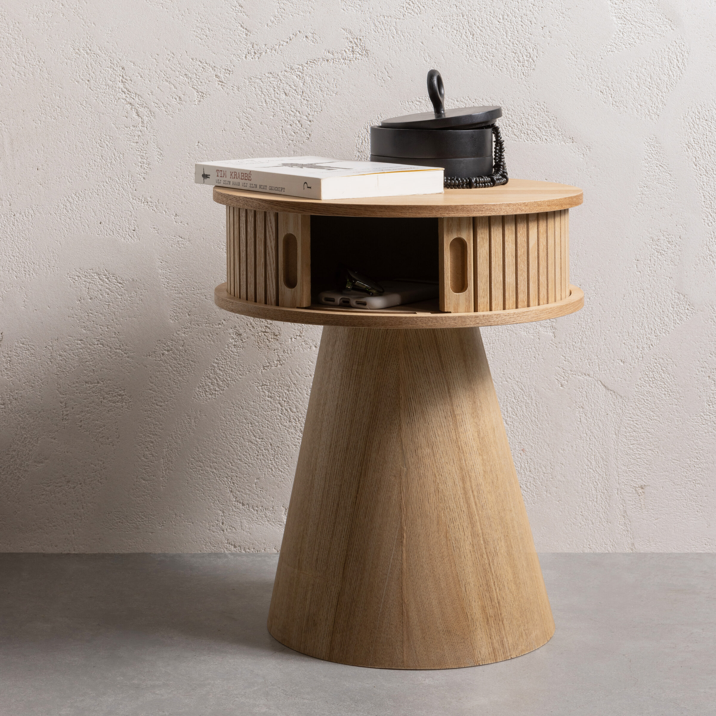 WOOOD Rond Nachtkastje 'Karri' Populierenhout, 38cm