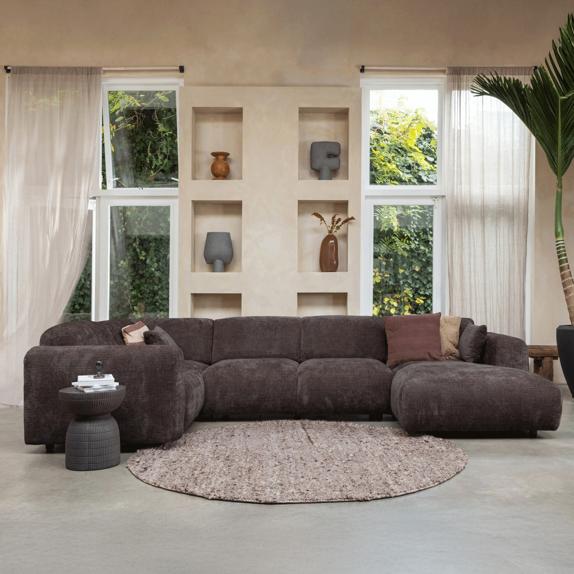 WOOOD Hoekbank 'Cloud' Chenille, kleur Warm Bruin