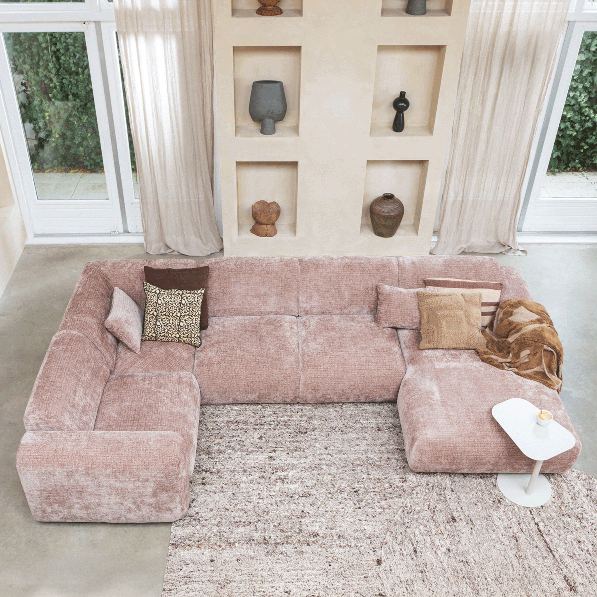 WOOOD Hoekbank 'Cloud' Hoek Links, Chenille, kleur Roze