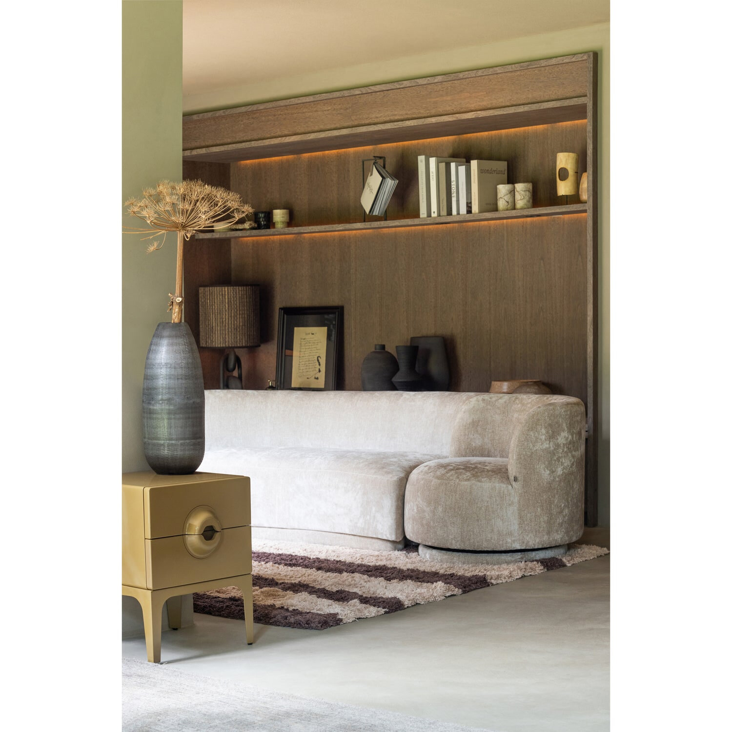 WOOOD Bank 'Combi-Popular' Bank+2 fauteuils, 290cm, Chenille, kleur Naturel