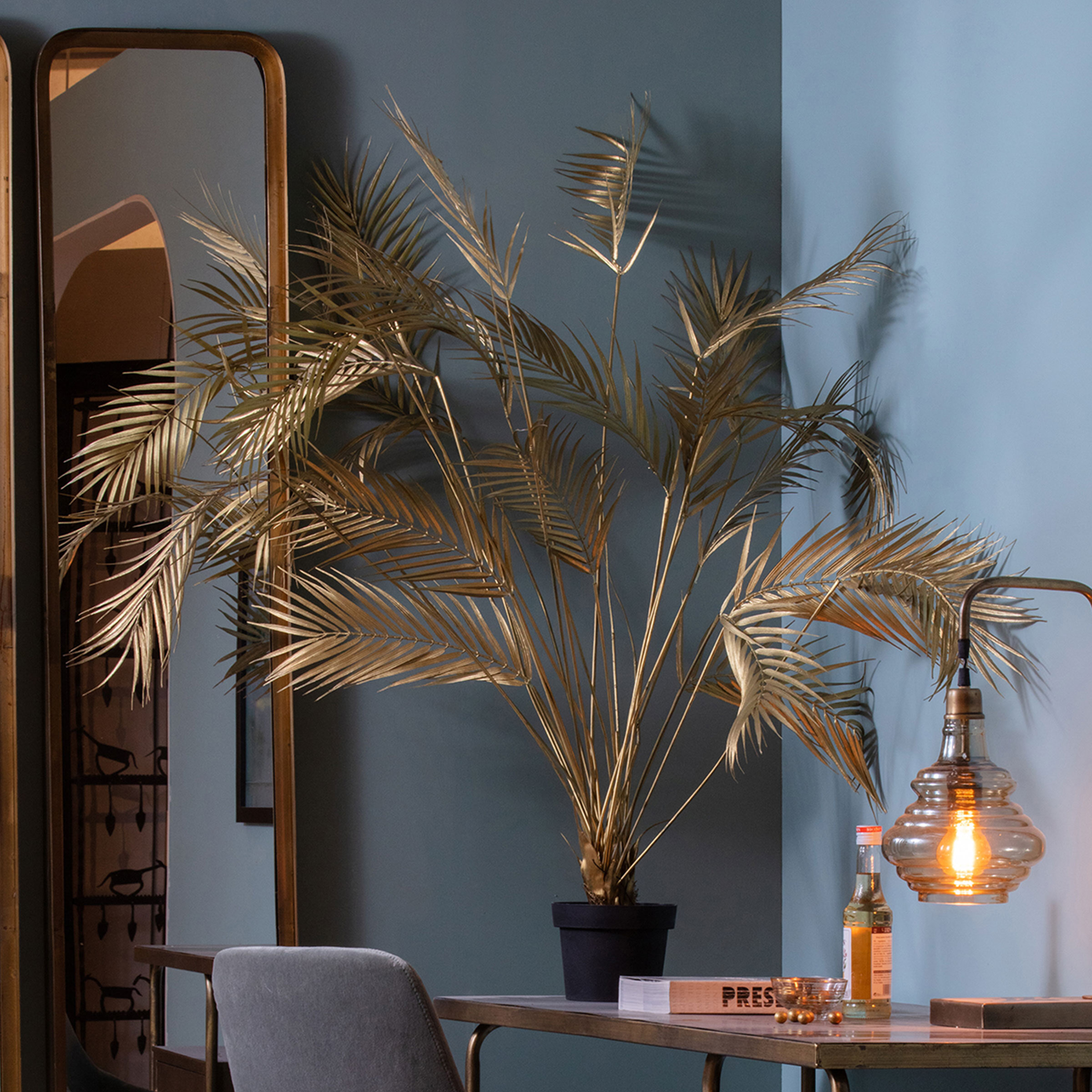 WOOOD Kunstplant 'Palm', kleur Goud
