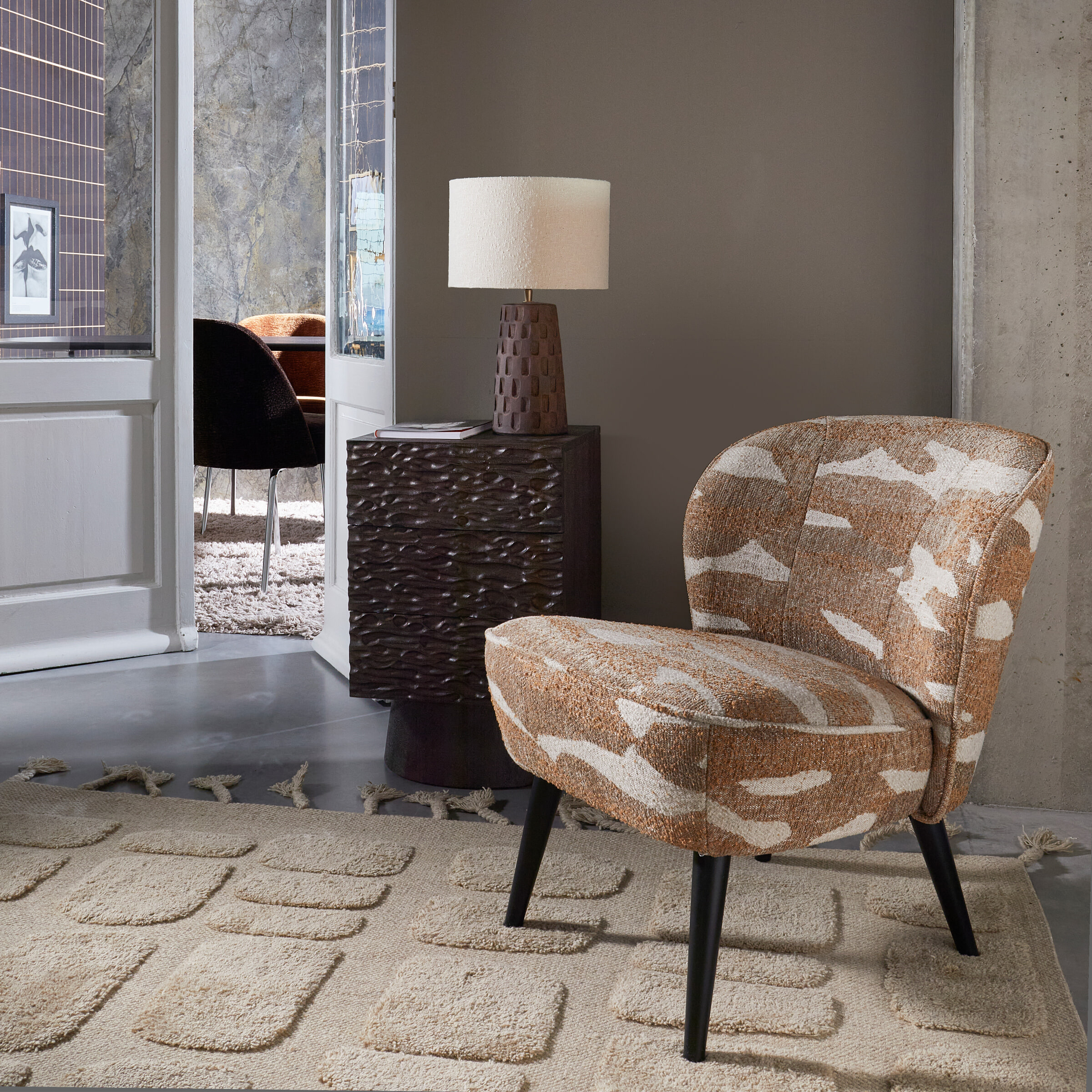 WOOOD Fauteuil 'Sara' Geweven, kleur Camouflage Groen