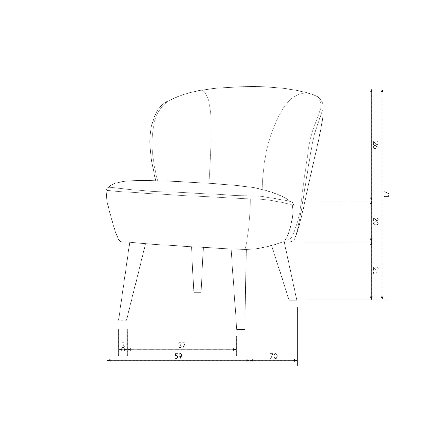 WOOOD Fauteuil 'Sara' Bouclé, kleur Creme