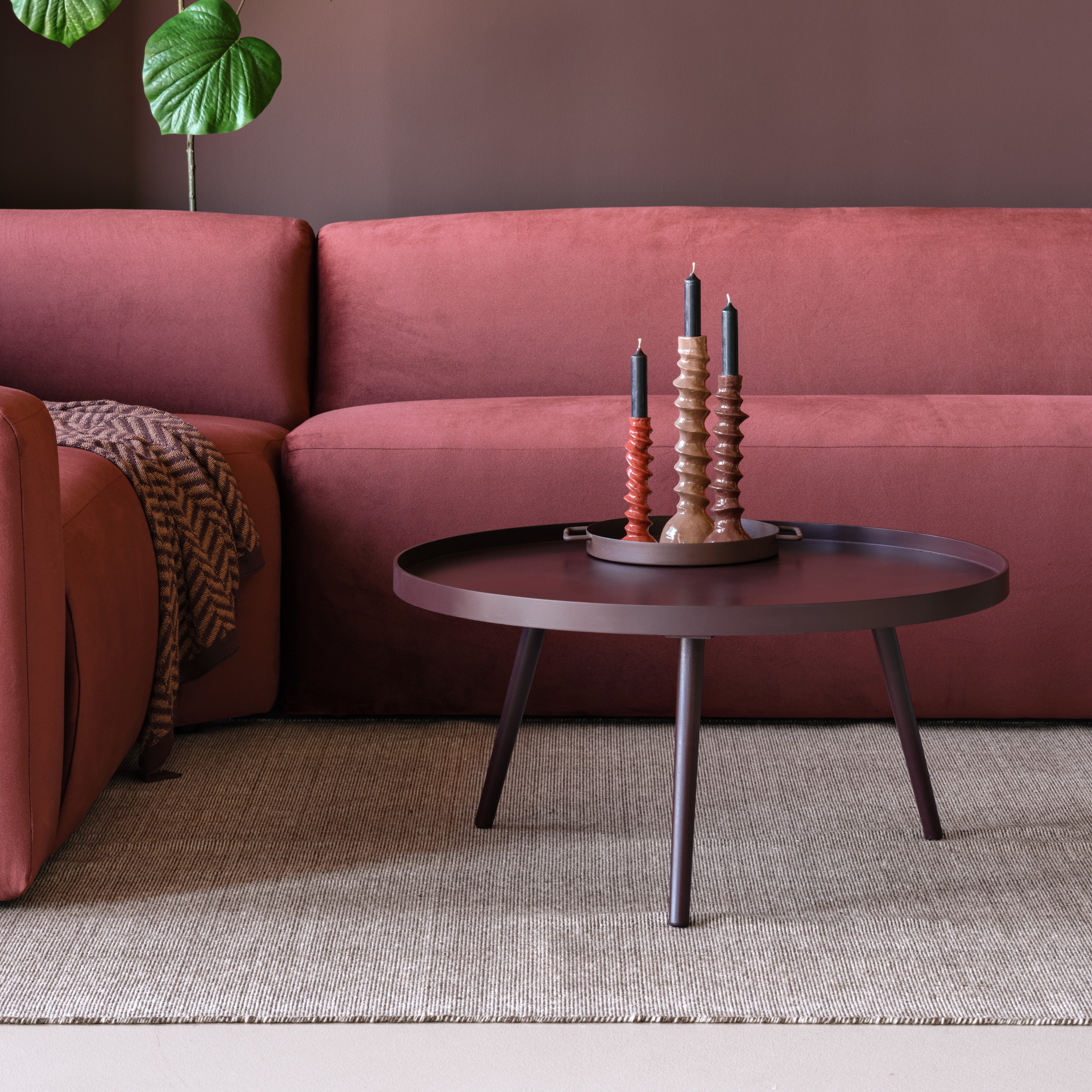 WOOOD Ronde Salontafel Mesa XL Grenen, Ø78cm - Bordeauxrood