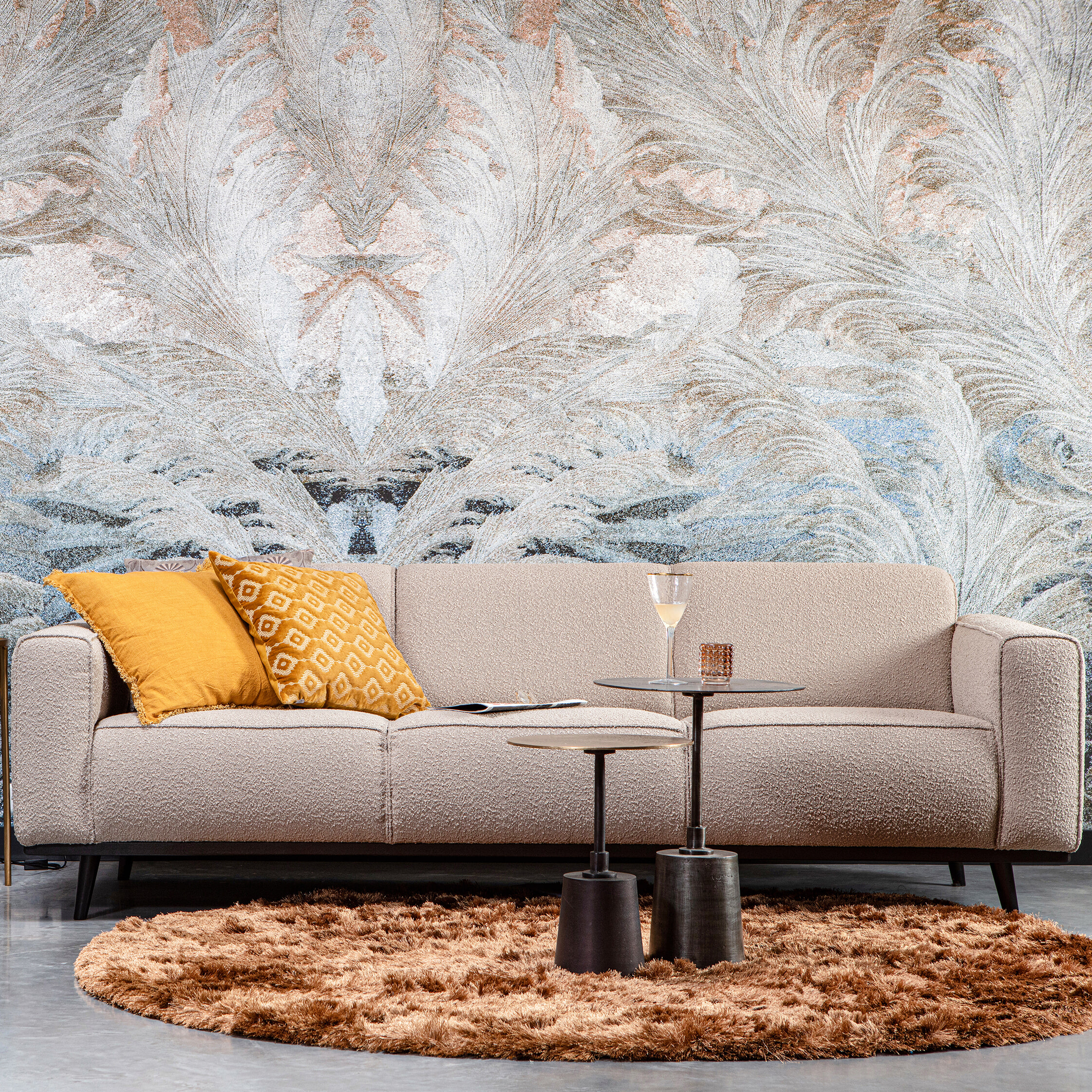 WOOOD Bank 'Statement' 3-zits, Bouclé, kleur Beige