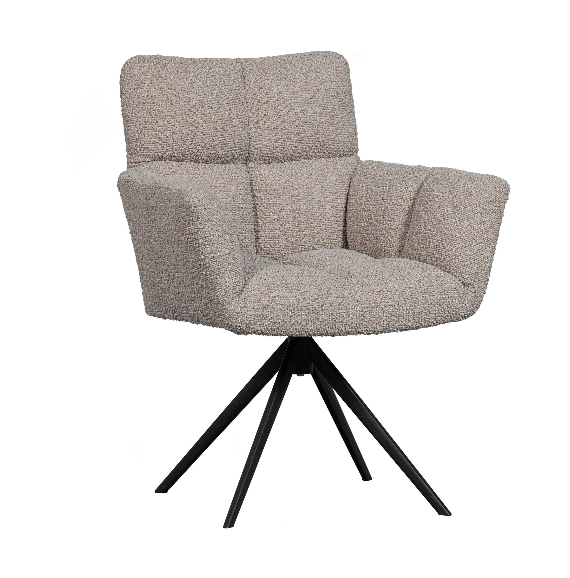 WOOOD Draaibare Eetkamerstoel 'Vinny' Bouclé met armleuning, kleur Zand