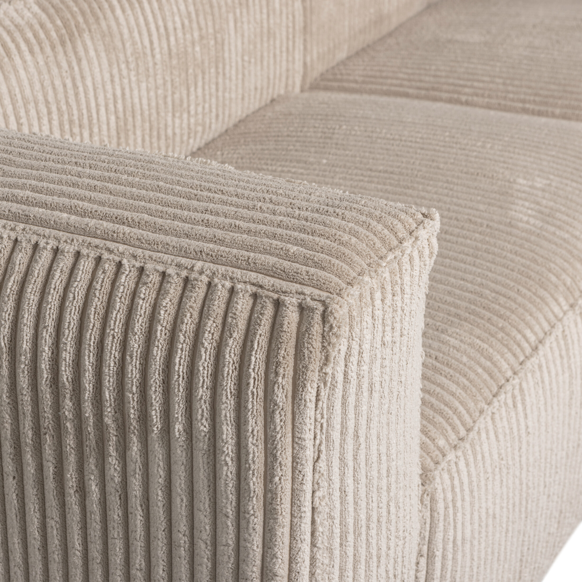 WOOOD Loungebank 'Bean' Rechts, Grove Ribstof, kleur Travertin