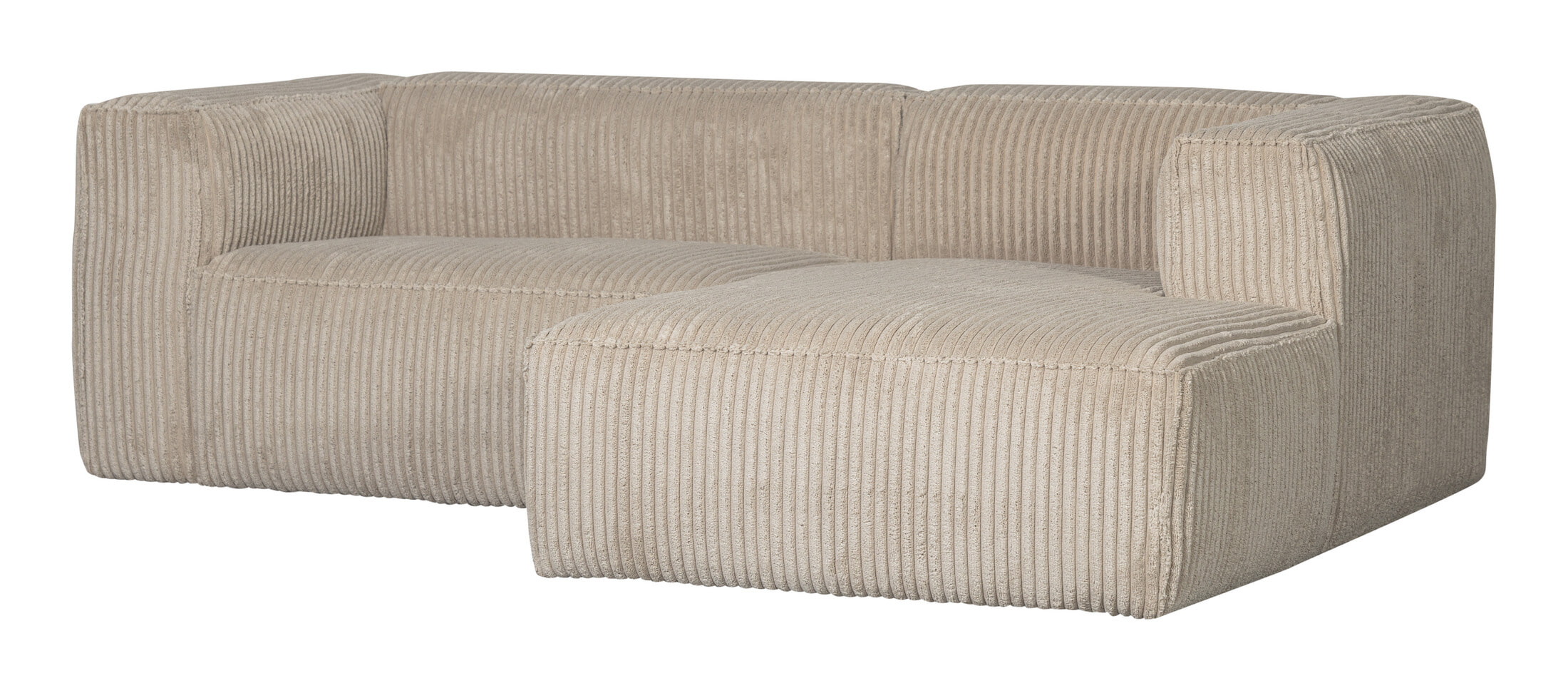 WOOOD Loungebank 'Bean' Rechts, Grove Ribstof, kleur Travertin