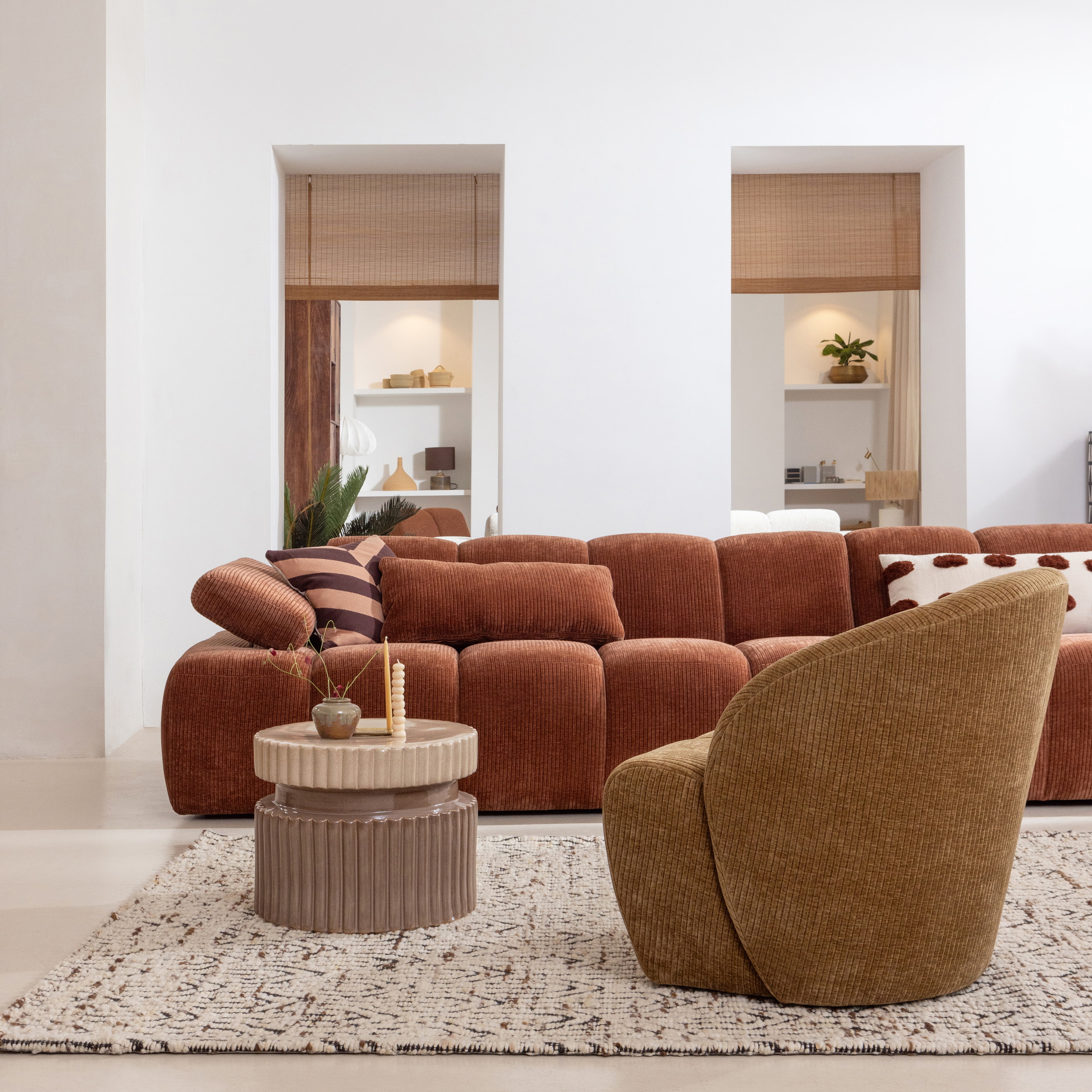 WOOOD Draaifauteuil 'Mojo' Geweven Rib, kleur Honing Geel