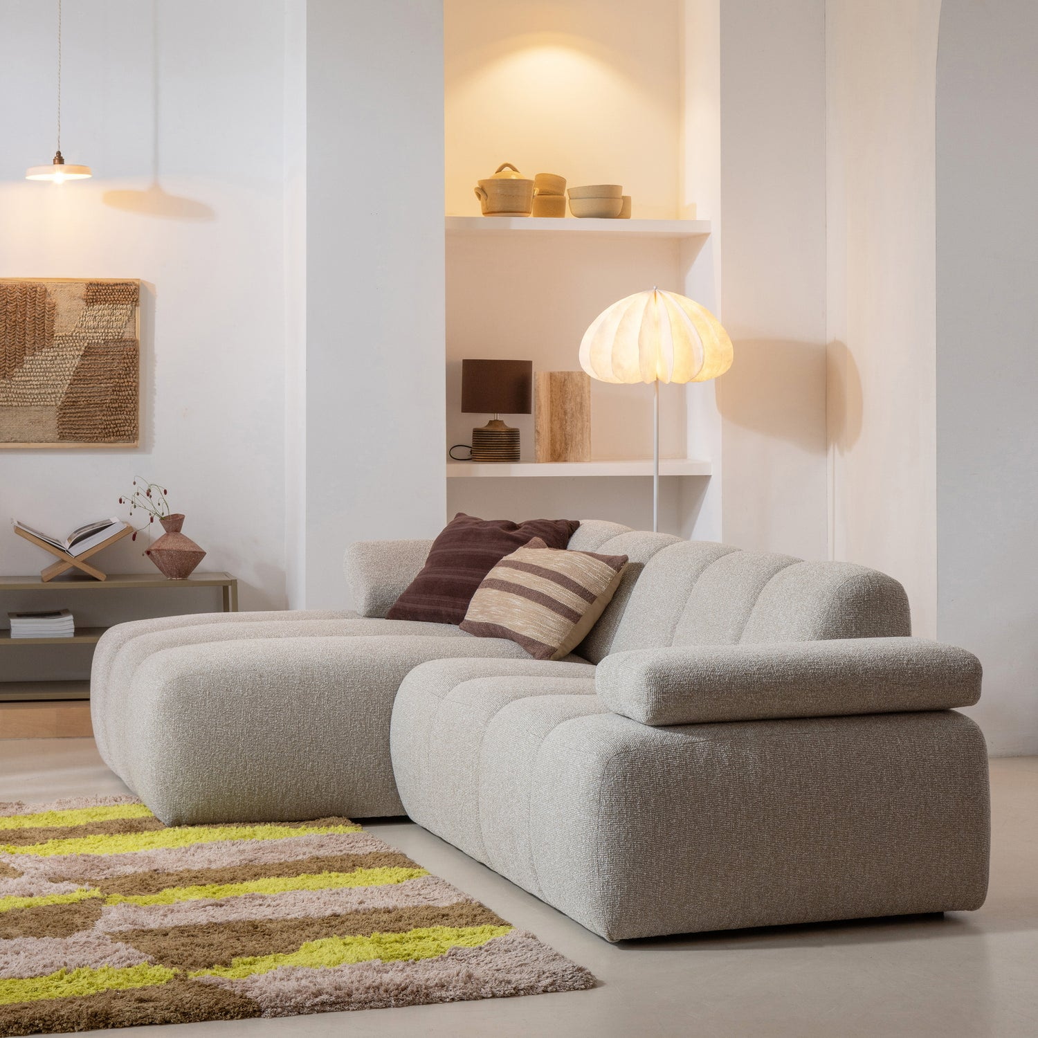 WOOOD Loungebank 'Mojo' Links, Bouclé, kleur Beige Melange, foto 3