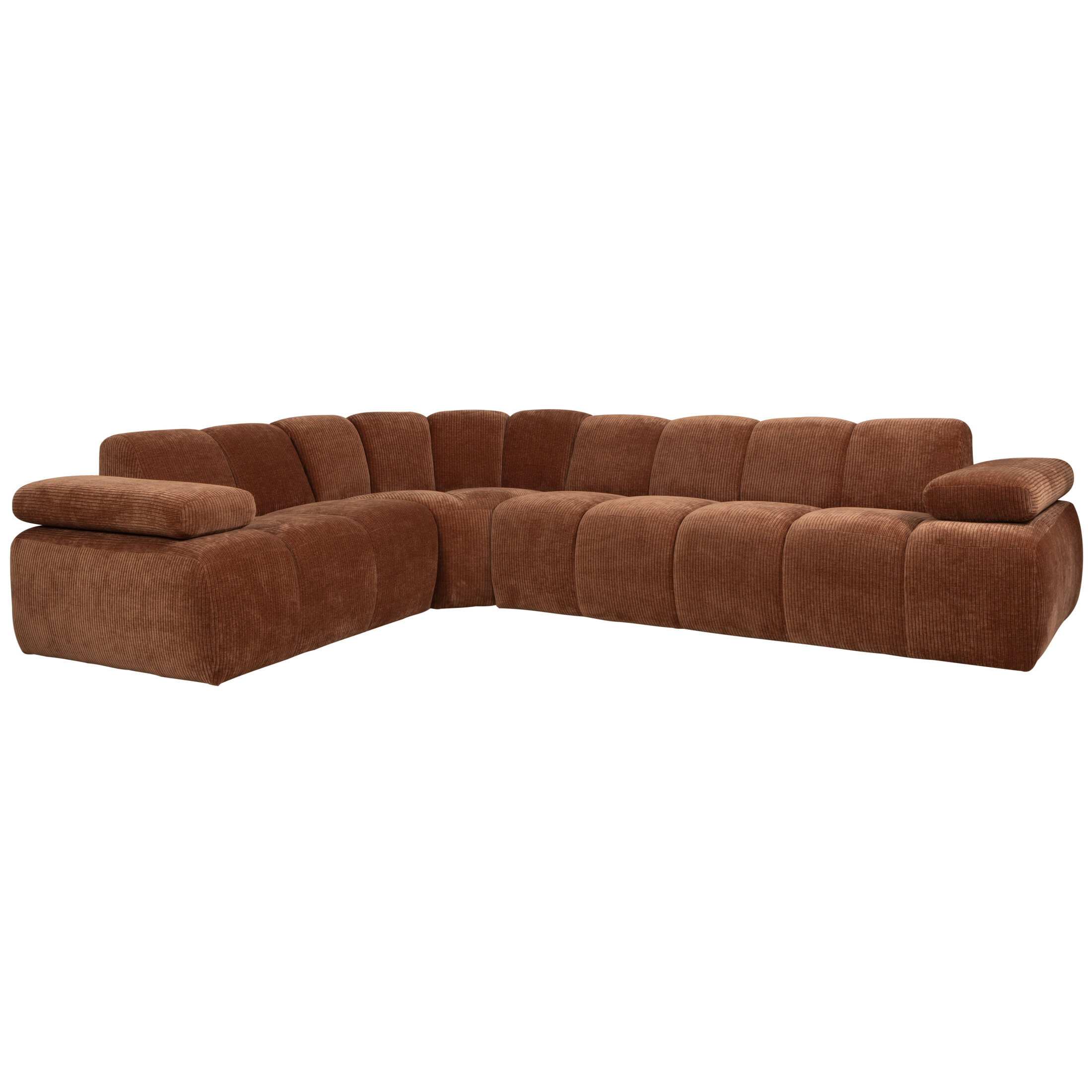 WOOOD Hoekbank 'Mojo' Links, 310cm, Geweven Rib, kleur Roestbruin