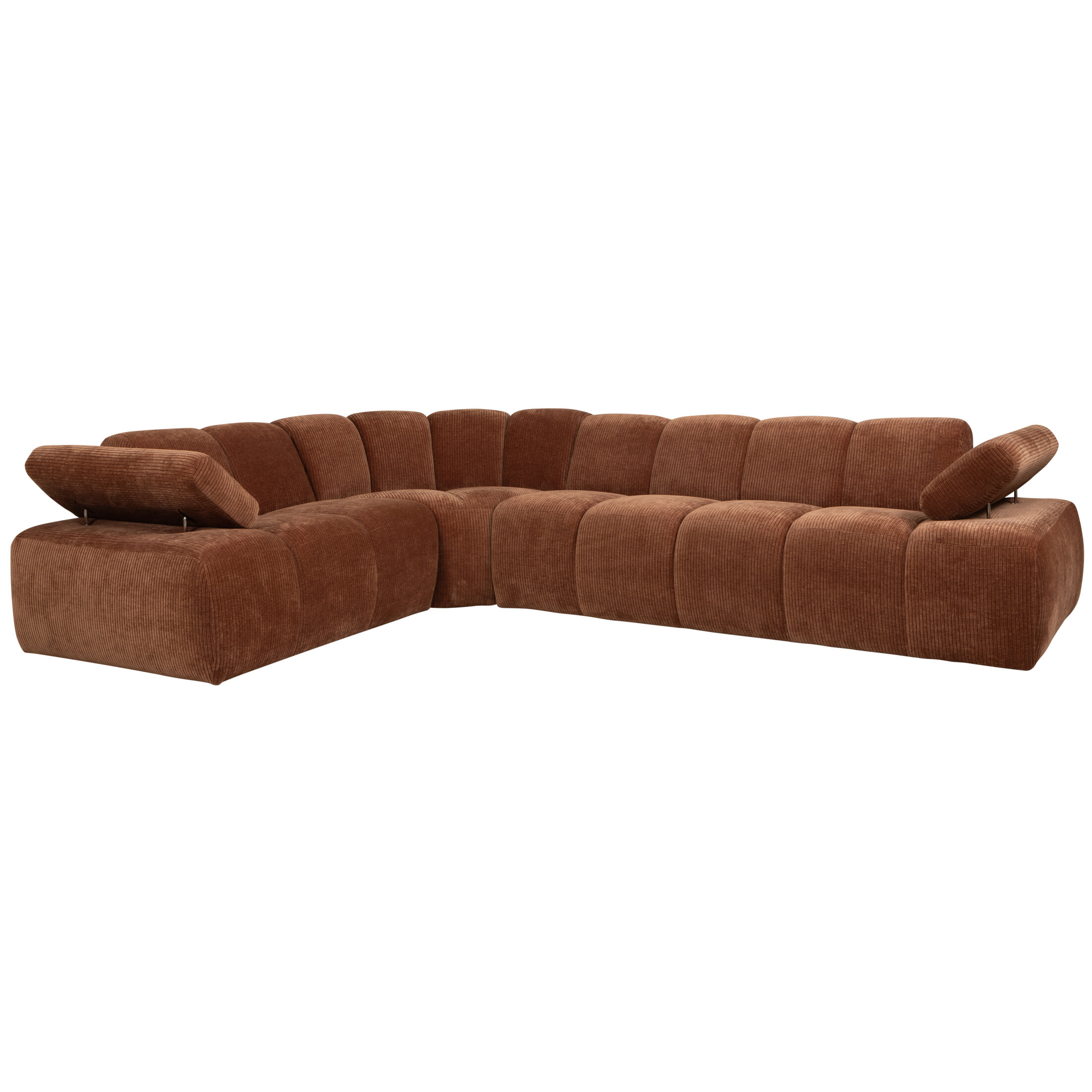 WOOOD Hoekbank 'Mojo' Links, 310cm, Geweven Rib, kleur Roestbruin