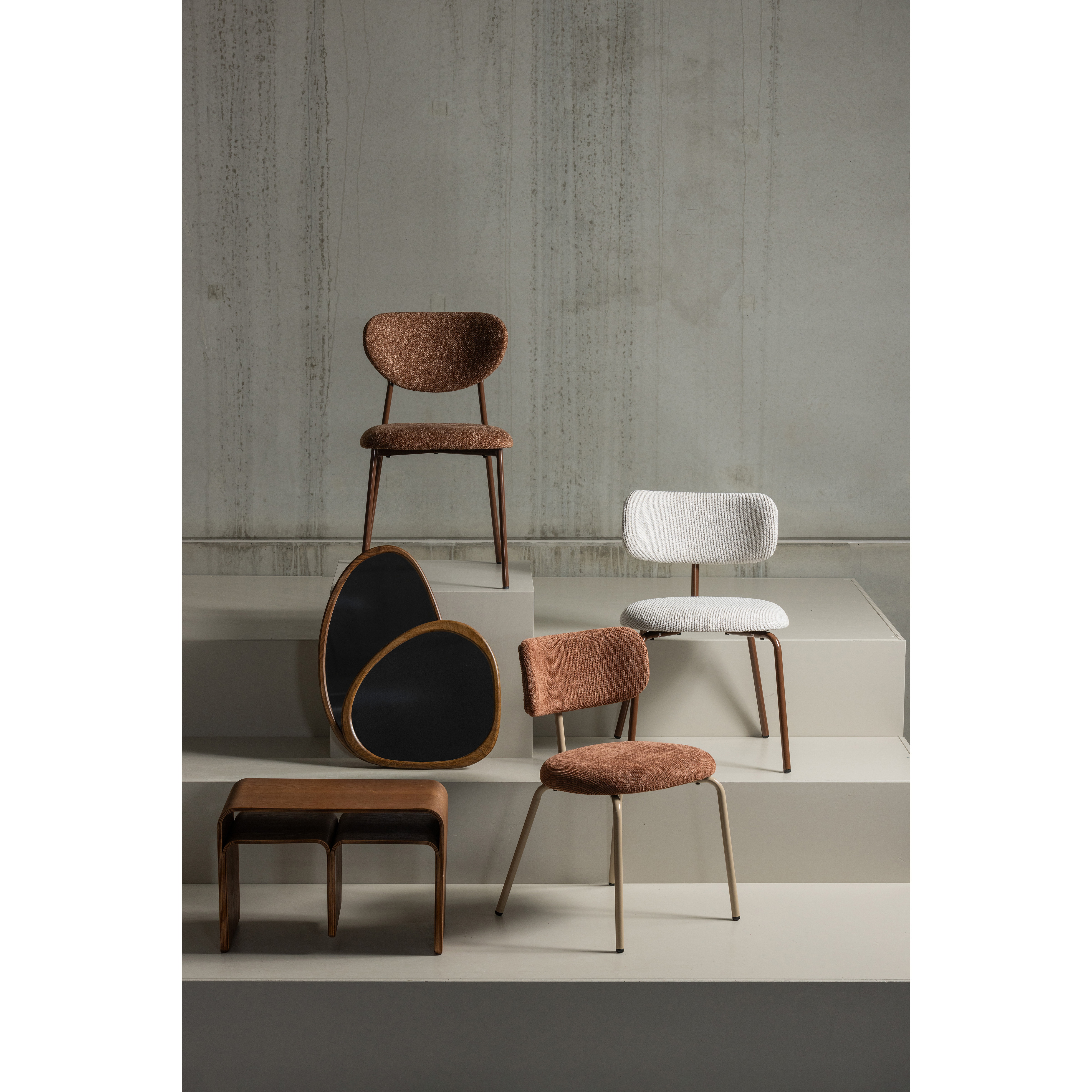 WOOOD Eetkamerstoel 'Travis' Geweven stof, kleur Off White