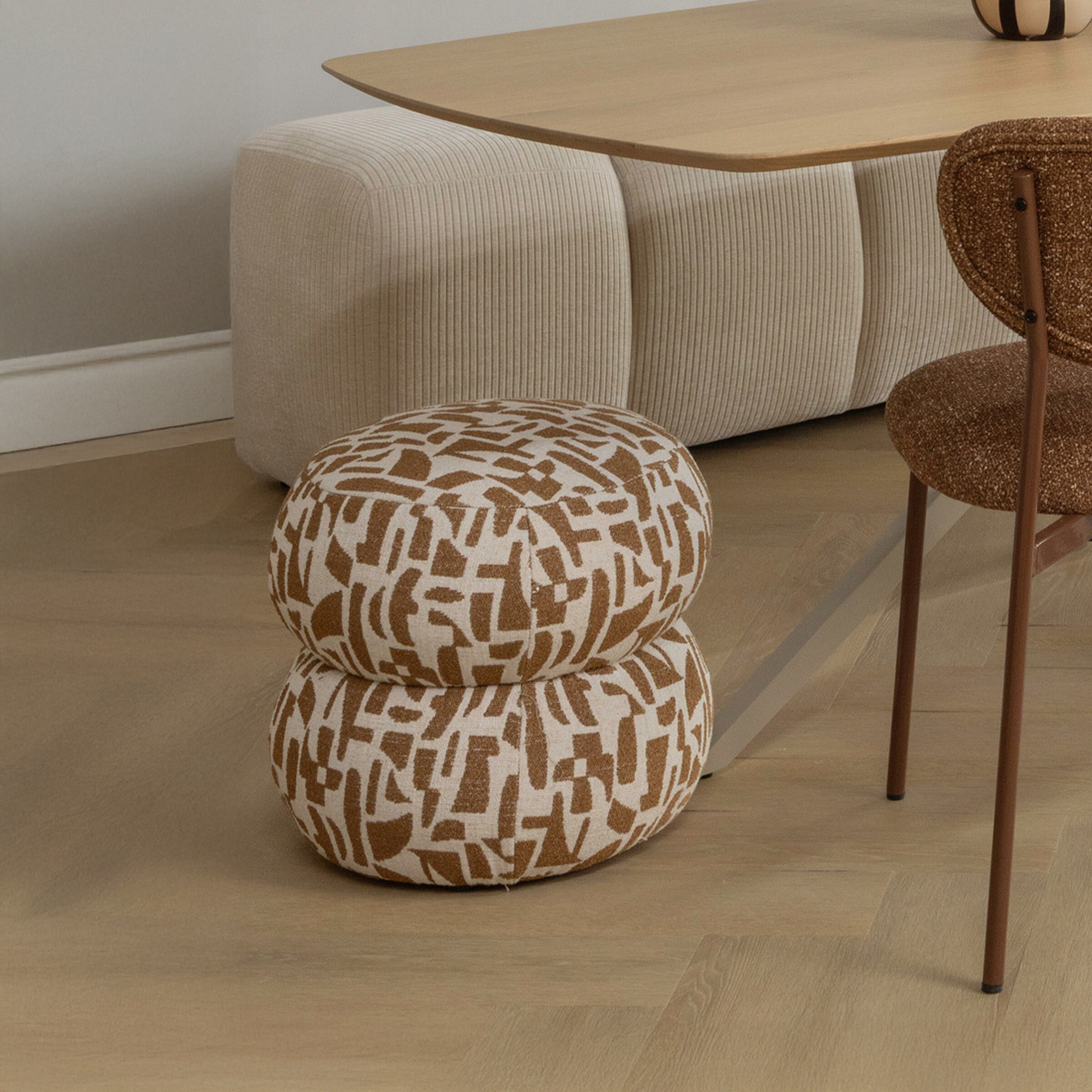 WOOOD Poef 'Anic' Grafisch patroon, kleur Bruin