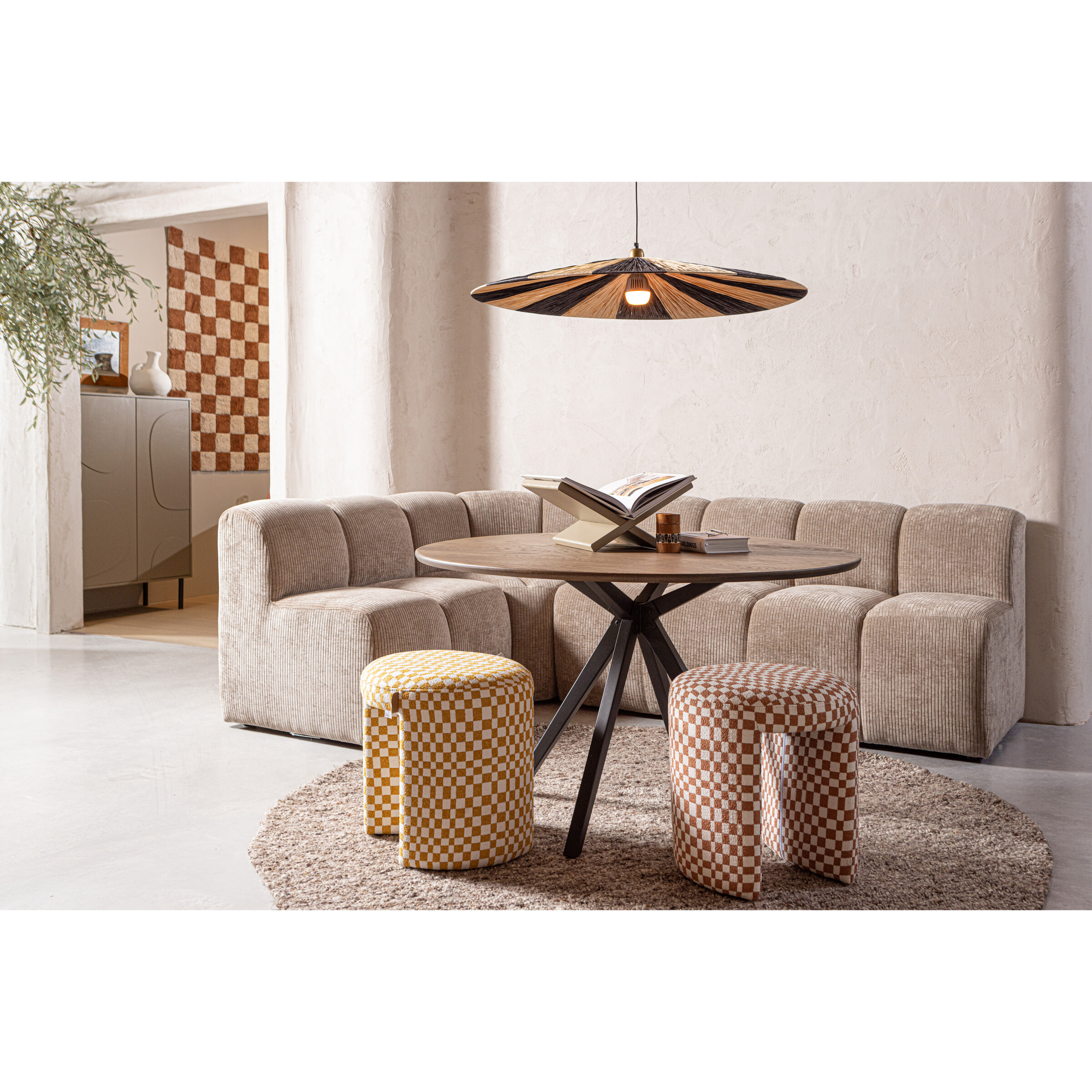 WOOOD Eetkamerbank 'Mojo' Geweven Rib, Hoek, kleur Donker Zand