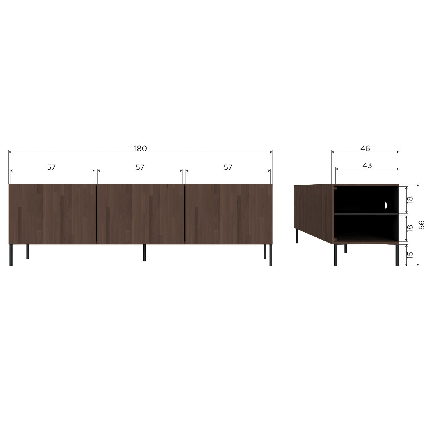 WOOOD TV-meubel 'Bono' Essenhout, 180cm, kleur Bruin