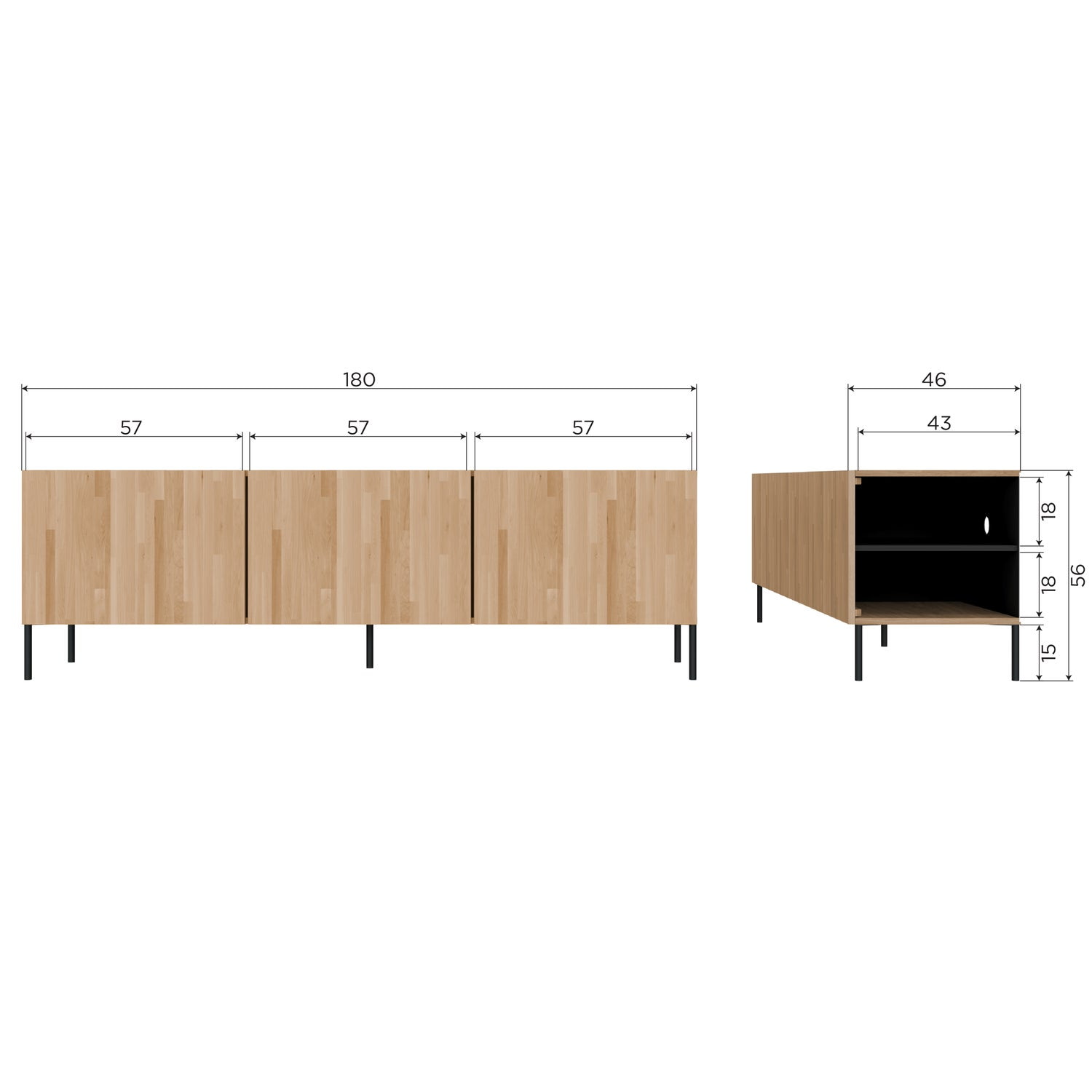 WOOOD TV-meubel 'Bono' Eikenhout, 180cm, kleur Naturel