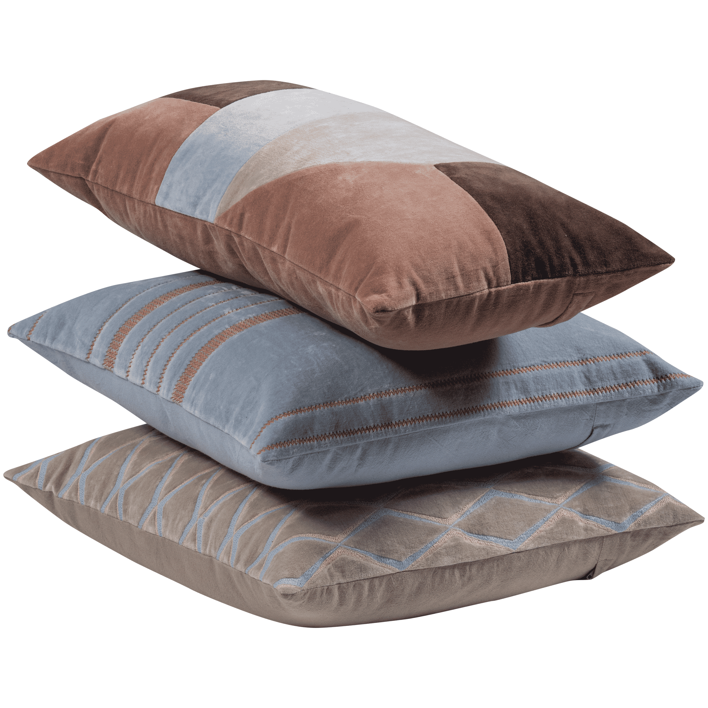 WOOOD Kussen Laon Set van 3 stuks - Naturel/Blauw